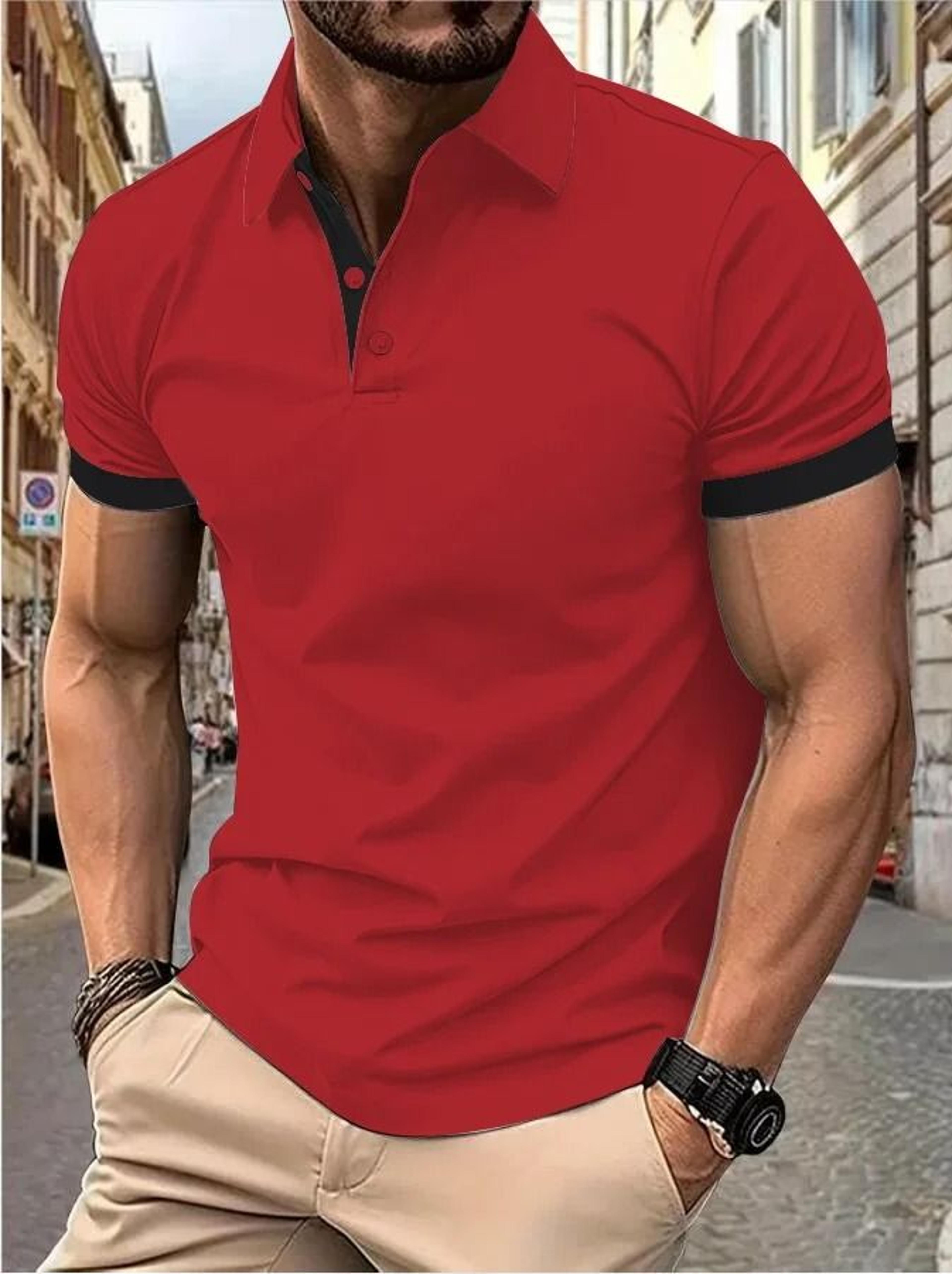Mens Color Block Lapel Short Sleeve Shirt 22