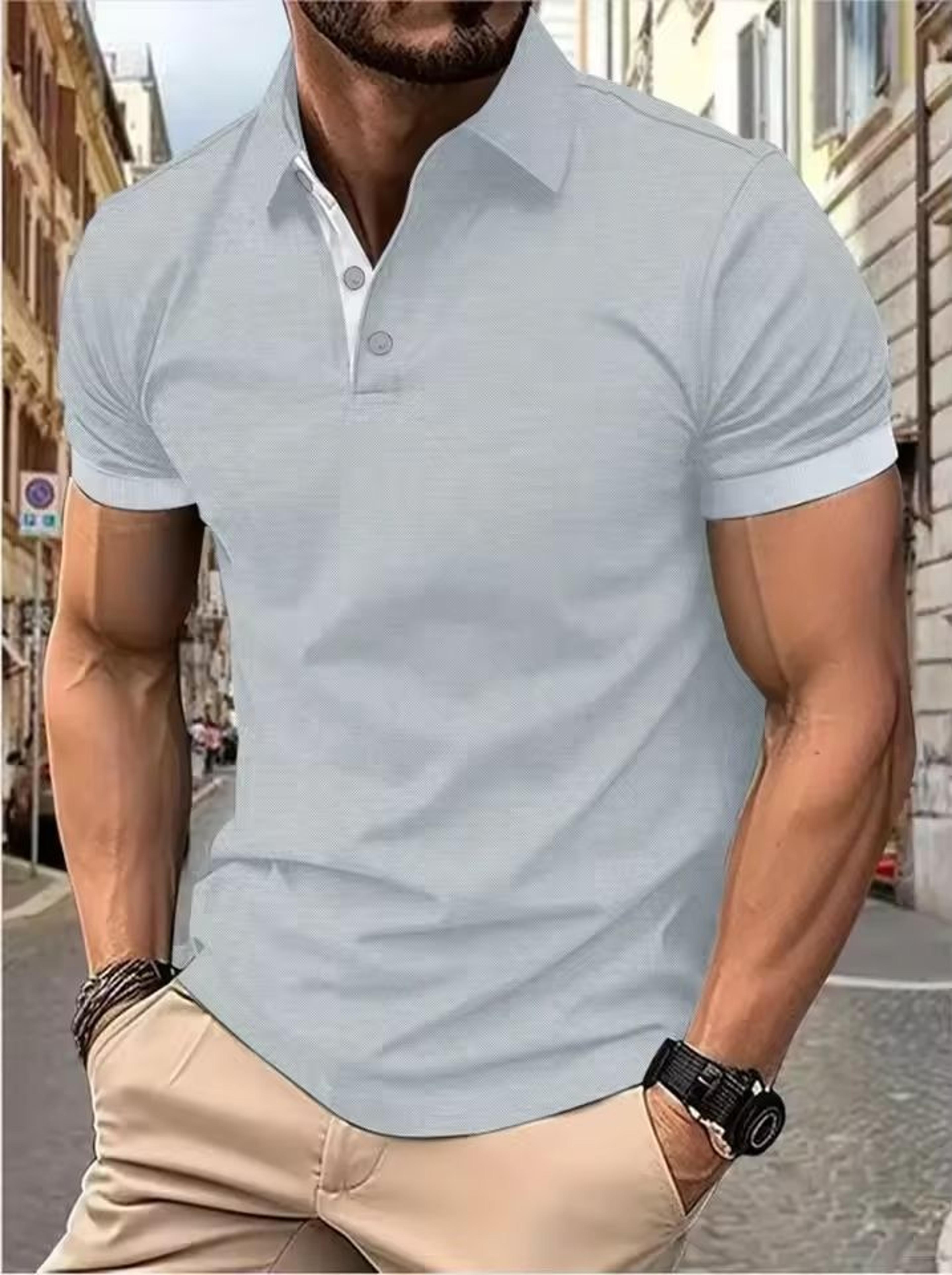 Mens Color Block Lapel Short Sleeve Shirt 25