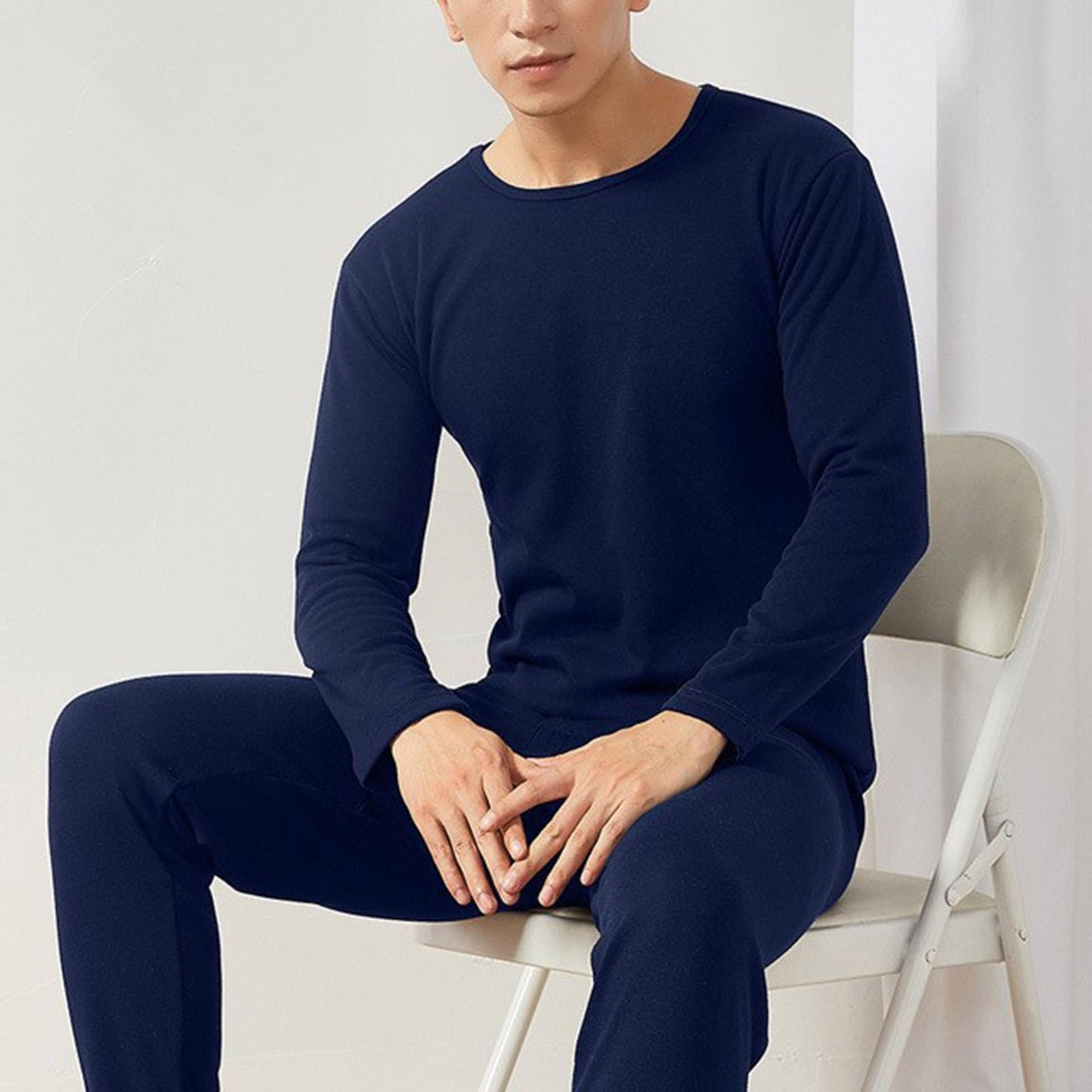 2pcs Mens Solid Color Thermal Underwear Set For Fall And Winter 5