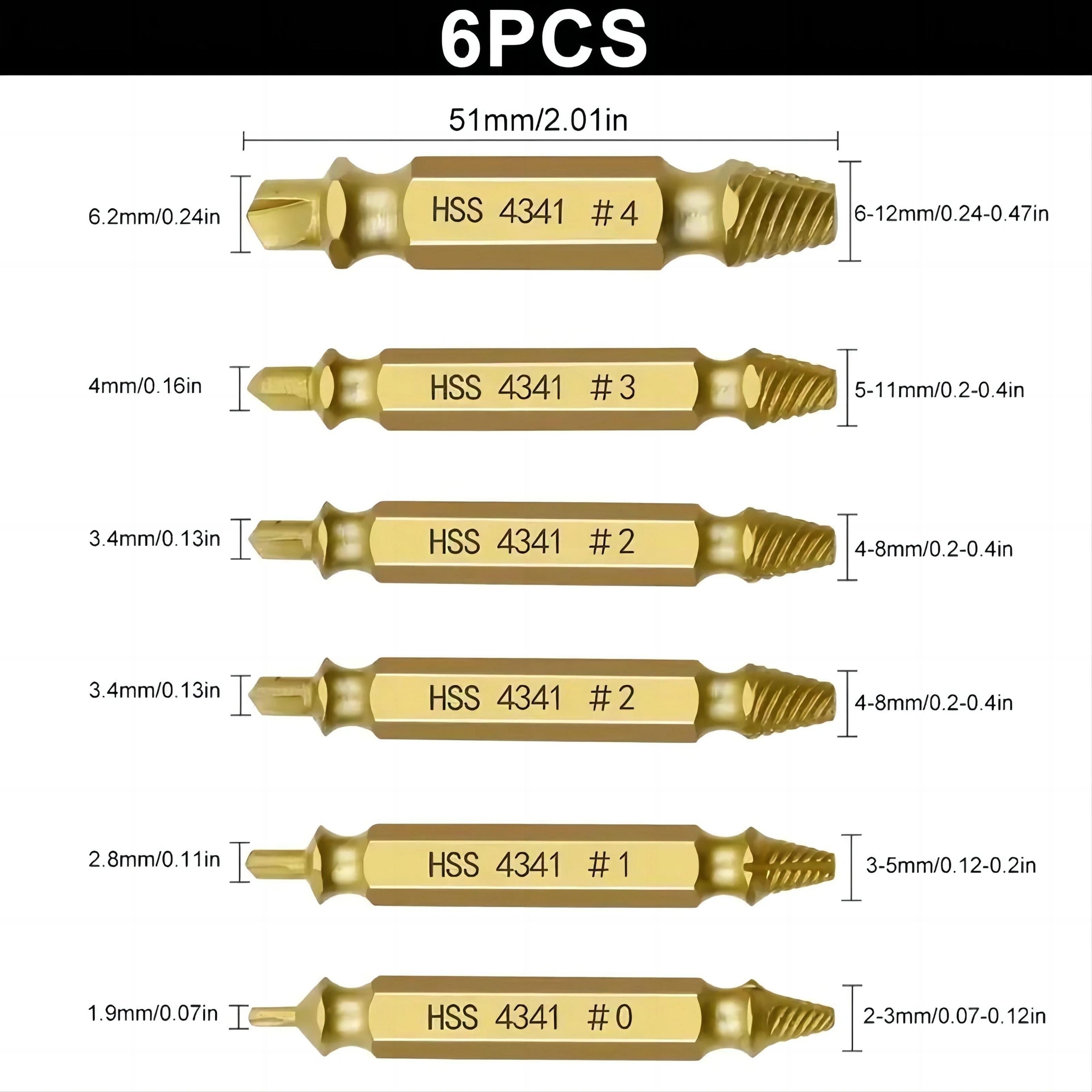 6 Piece Damaged Screw Extractor Set For Removing Stripped Or Broken Screws 3