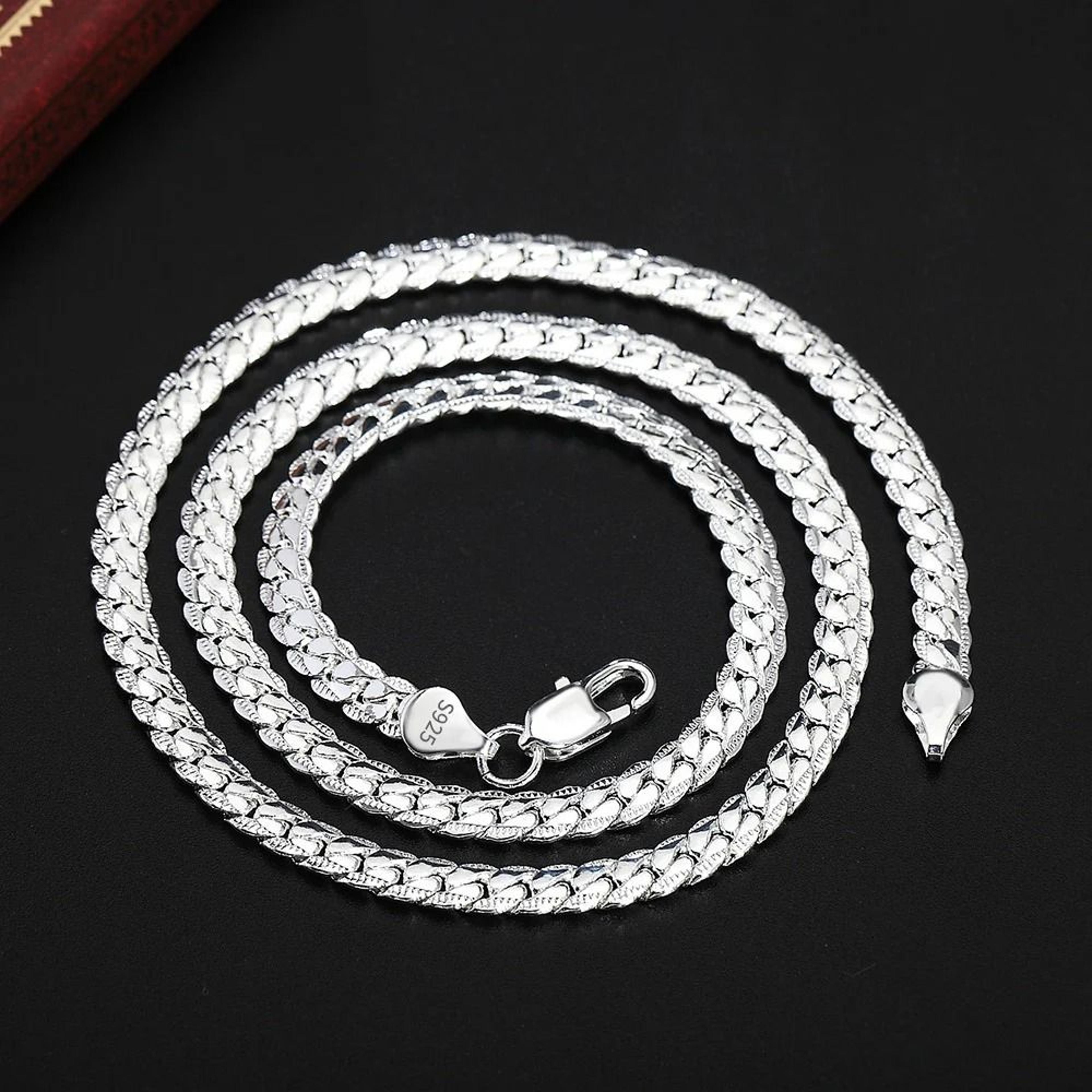Sterling Silver Full Sideways Chain Necklace 6mm For Men And Women 5