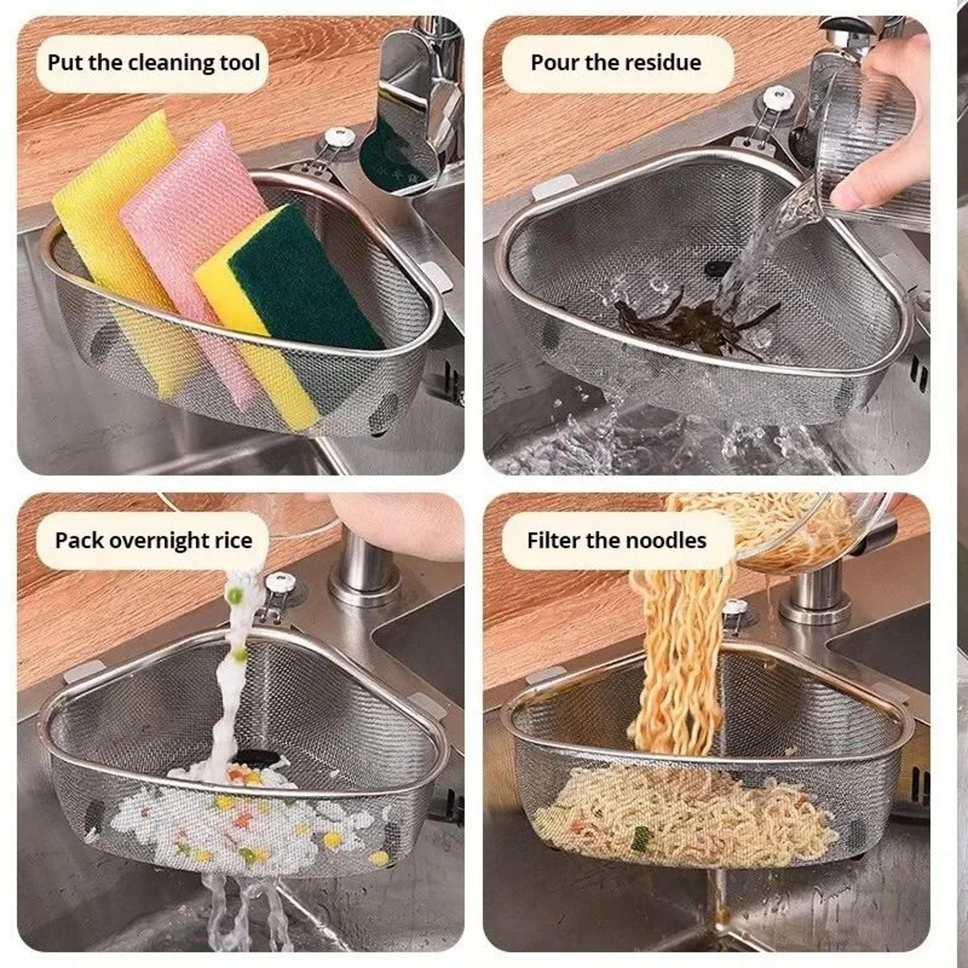 Stainless Steel Sink Triangle Drain Basket Kitchen Residue Filter 4