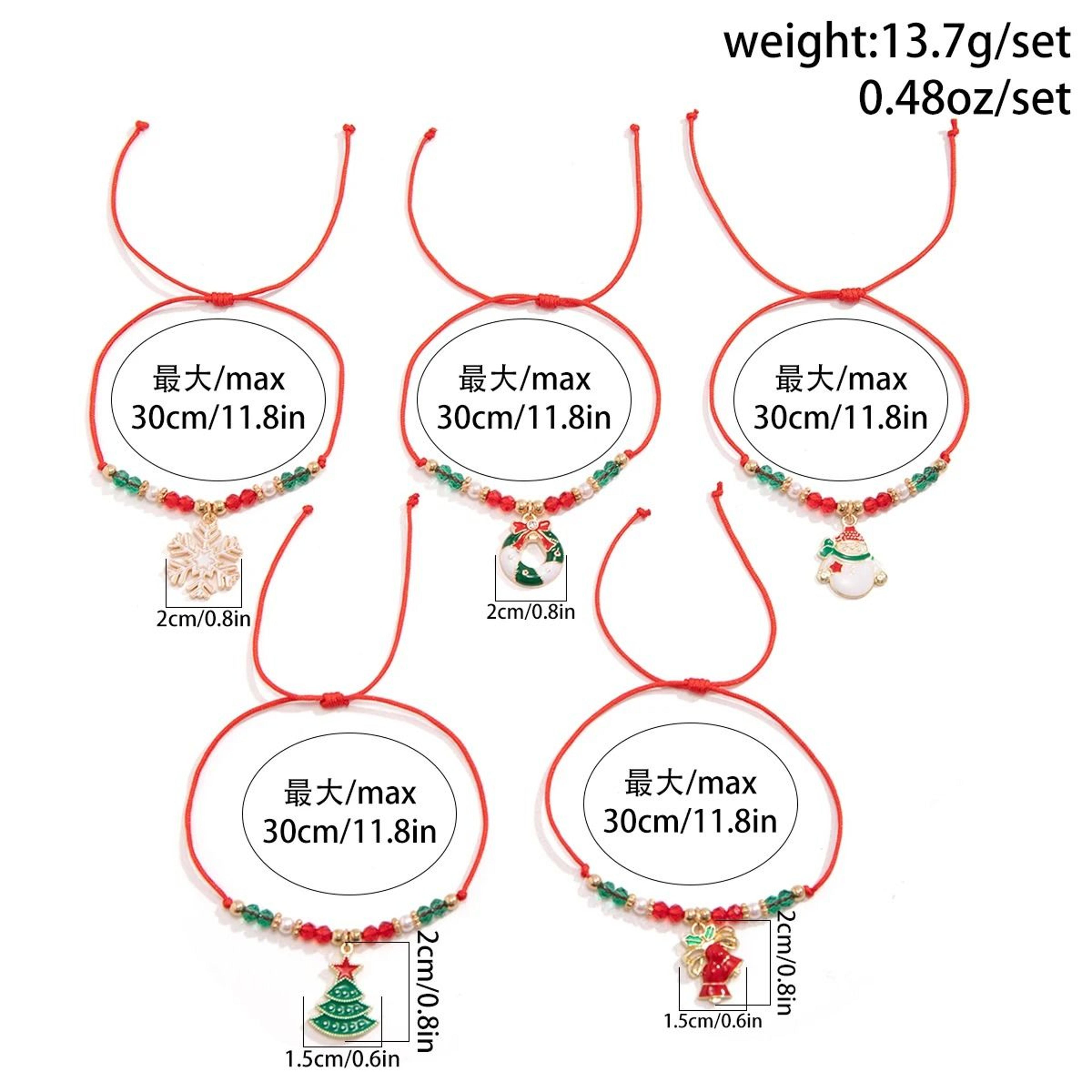 Christmas Charm Crystal Bracelet Set With Adjustable Cord 5 Piece Set 4