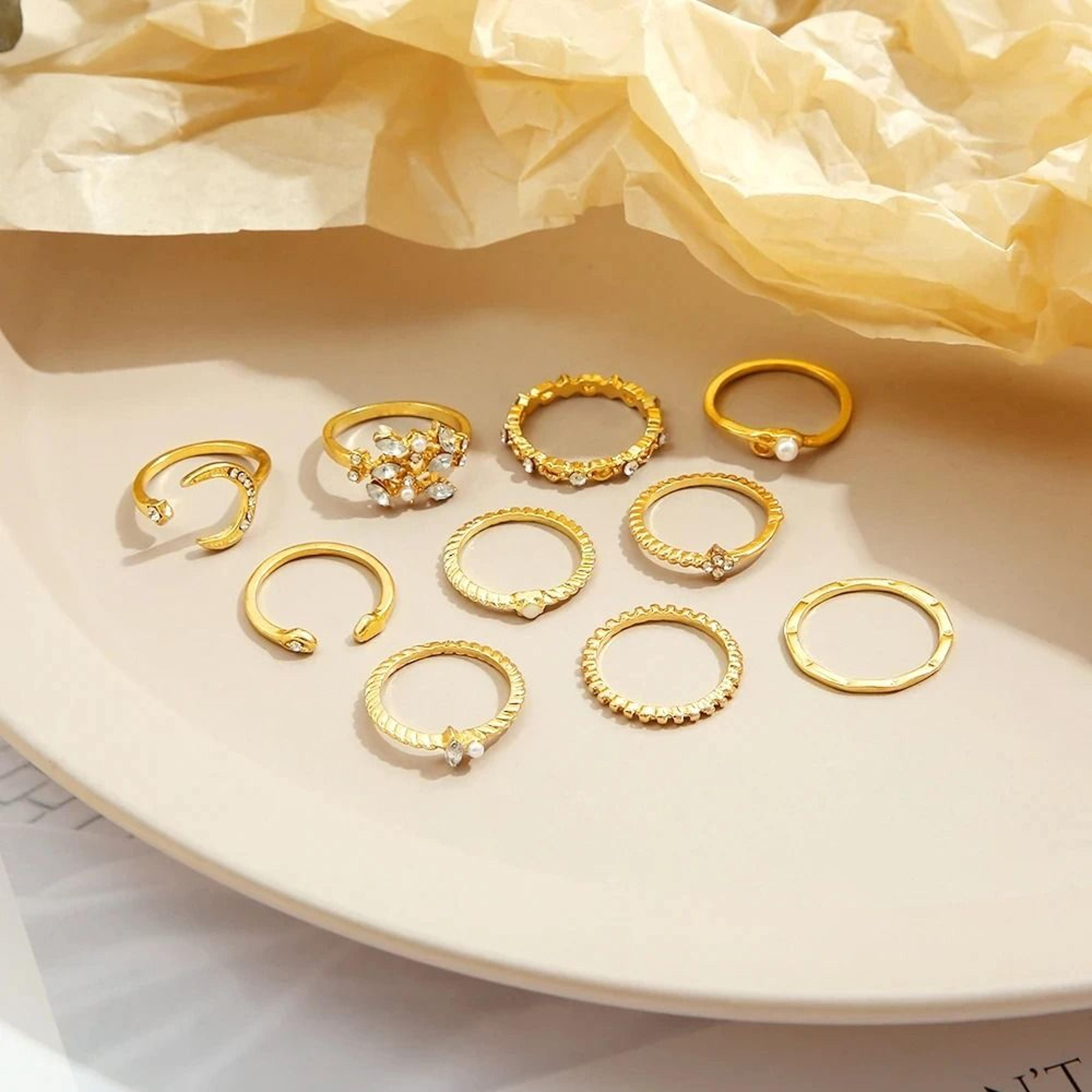 Bohemian Gold Tone Ring Set For Women 10 Piece 1