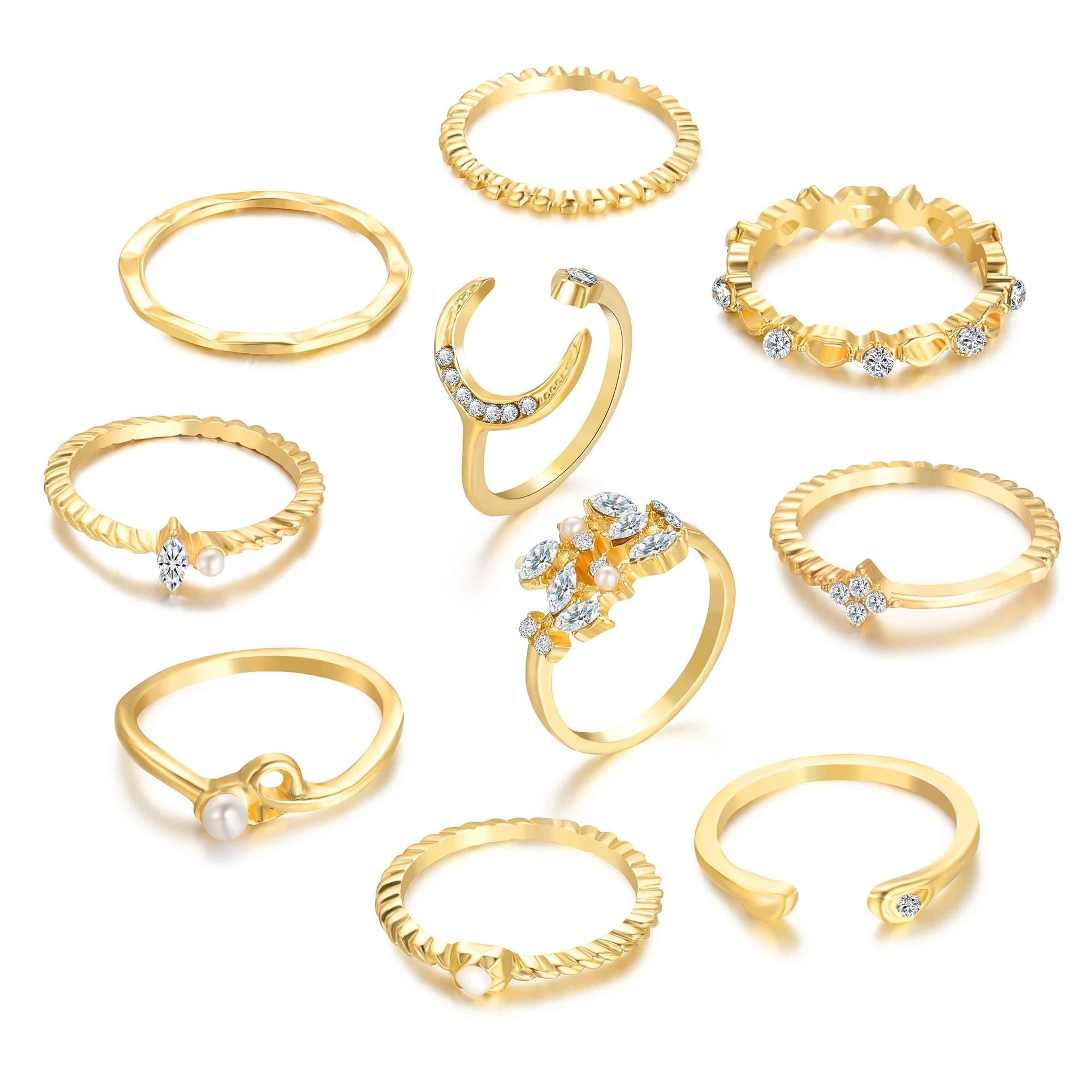 Bohemian Gold Tone Ring Set For Women 10 Piece 5
