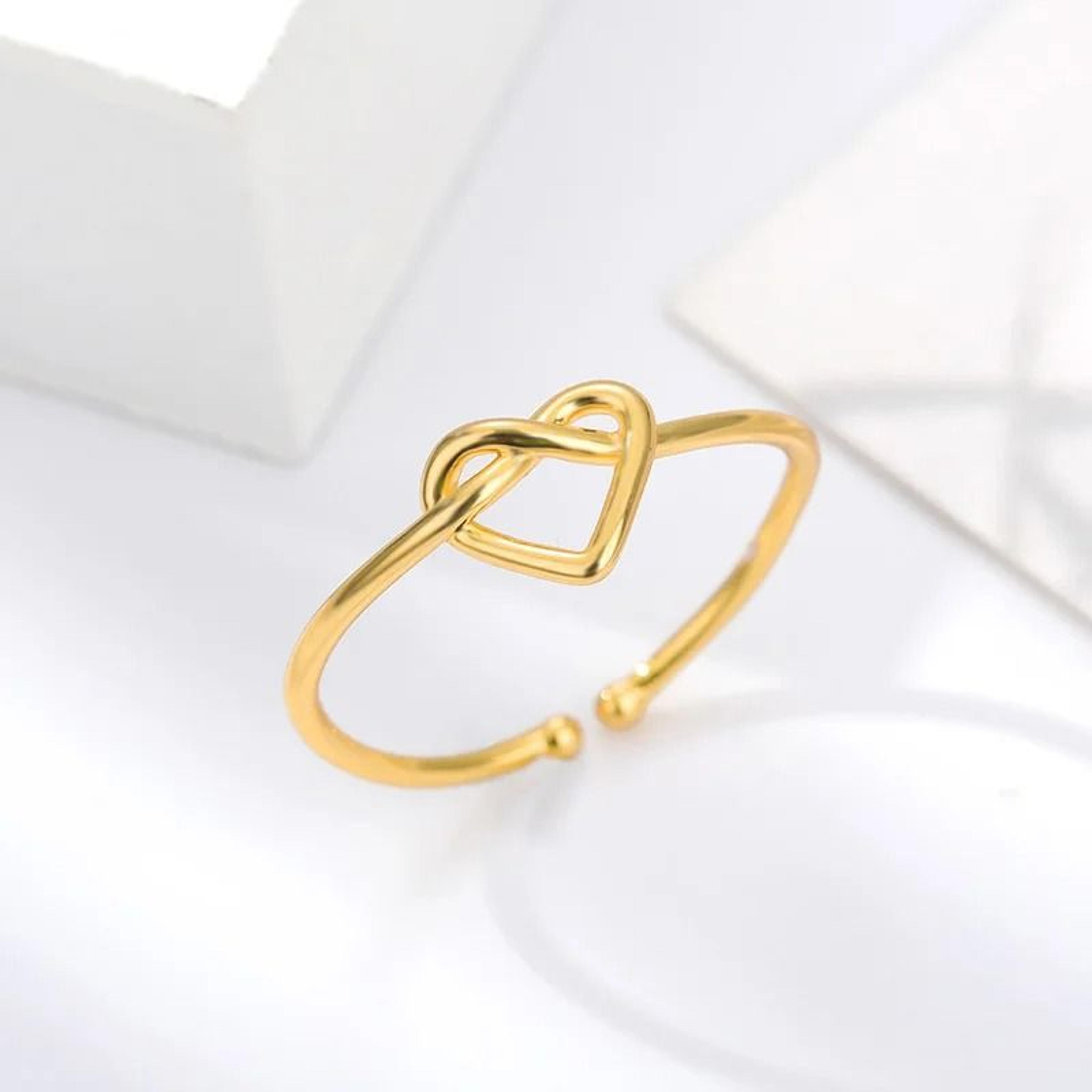 Gold Tone Stainless Steel Heart Ring For Women Adjustable 1