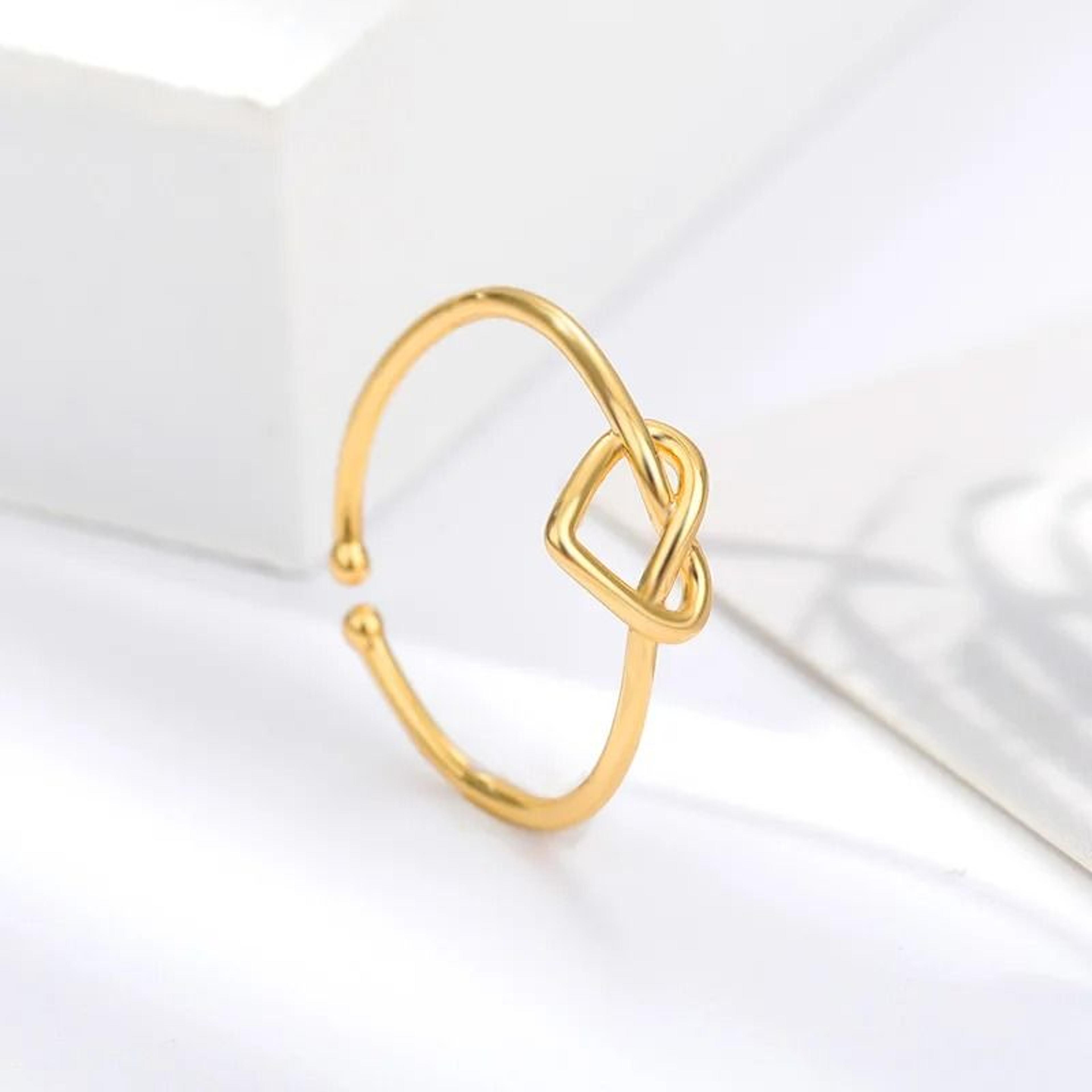 Gold Tone Stainless Steel Heart Ring For Women Adjustable 2
