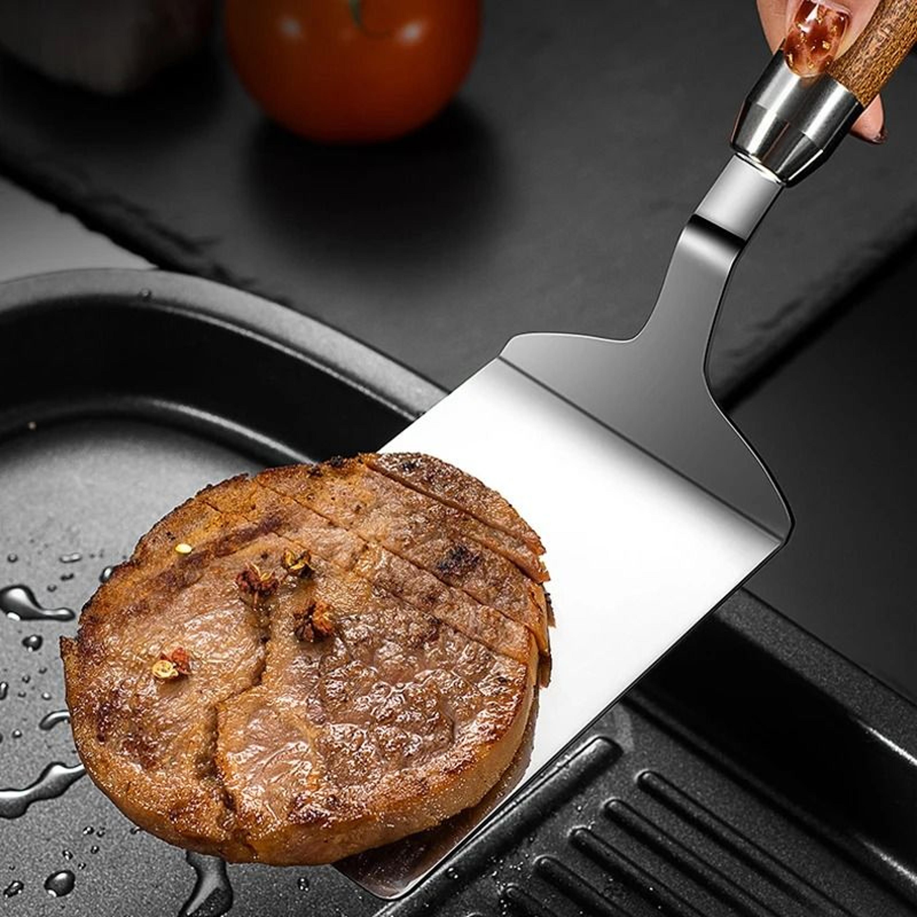 304 Stainless Steel Steak Spatula With Wooden Handle Non Stick Safe Cooking Turner 4
