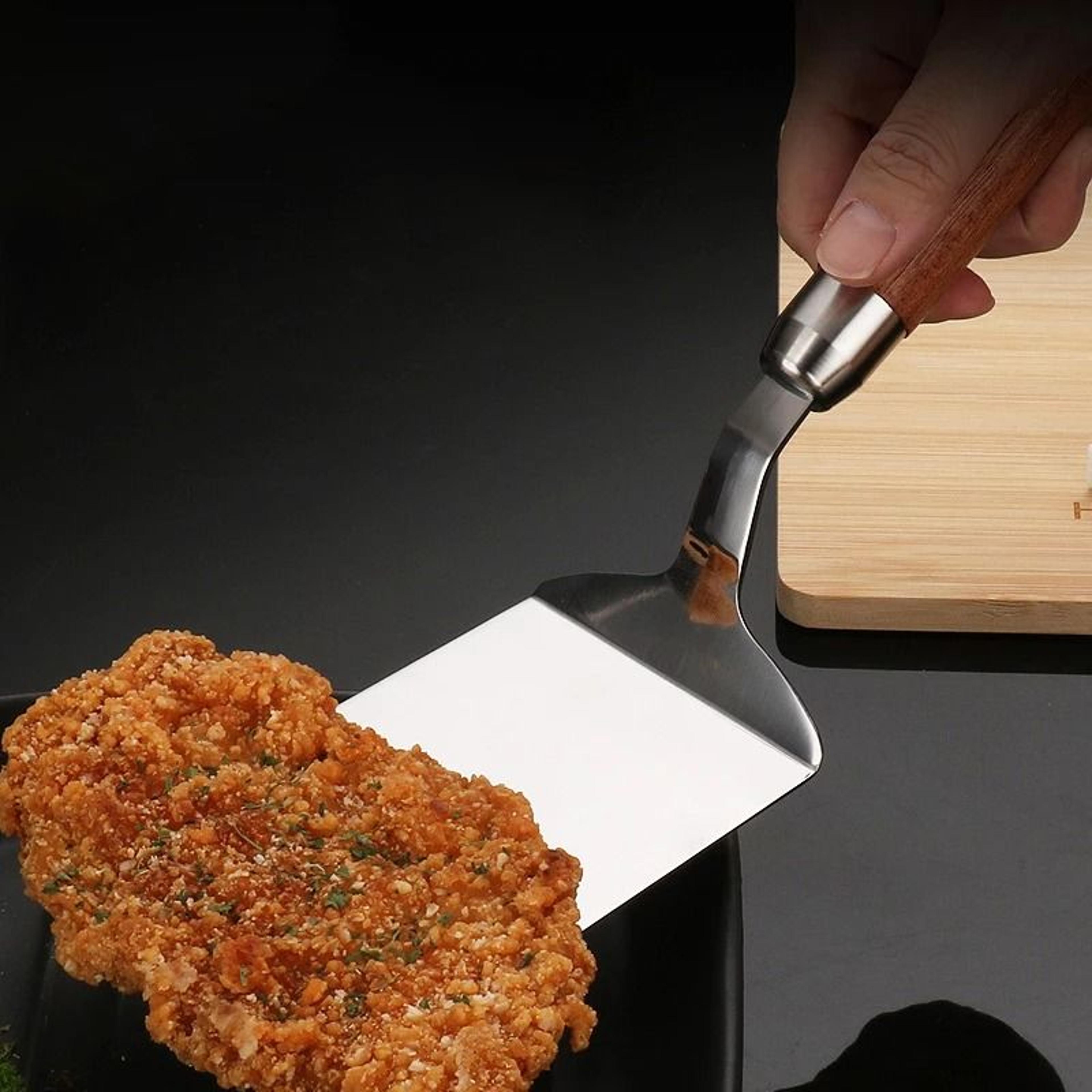 304 Stainless Steel Steak Spatula With Wooden Handle Non Stick Safe Cooking Turner 6