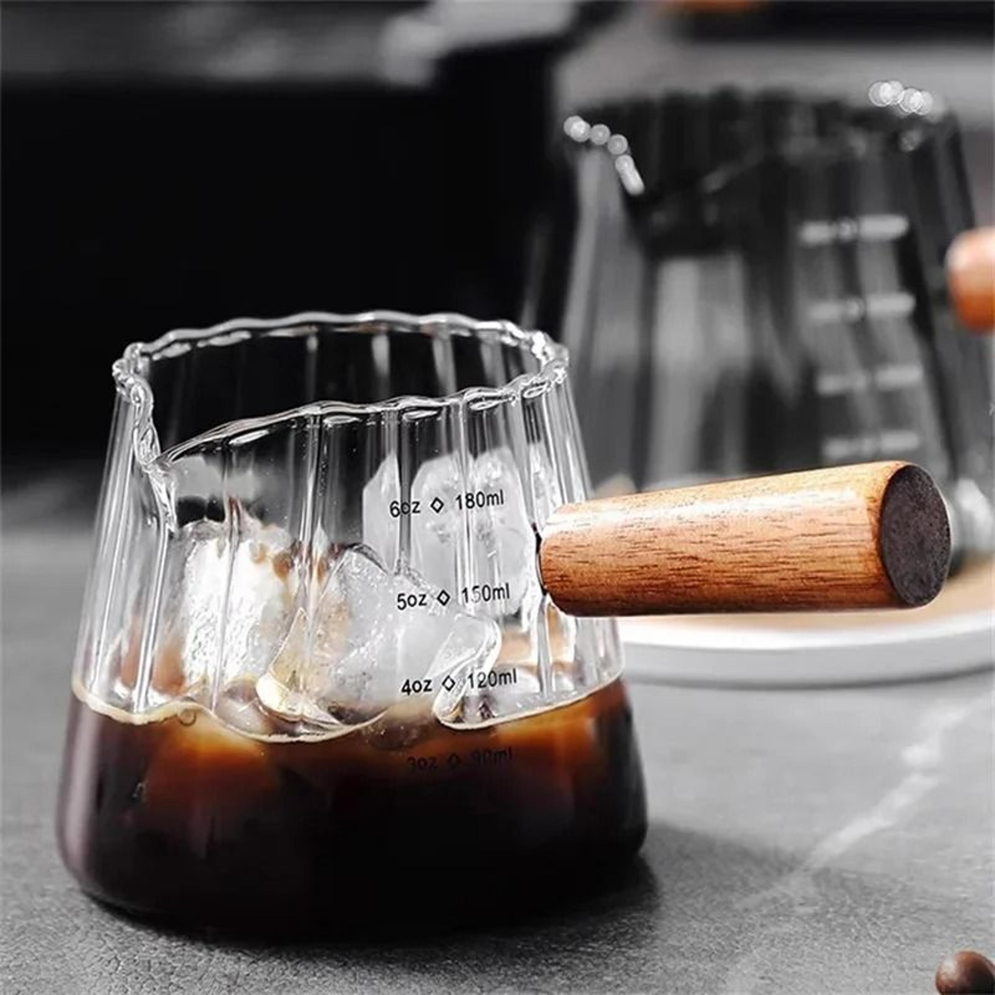 Glass Espresso Measuring Cup With Wooden Handle 2