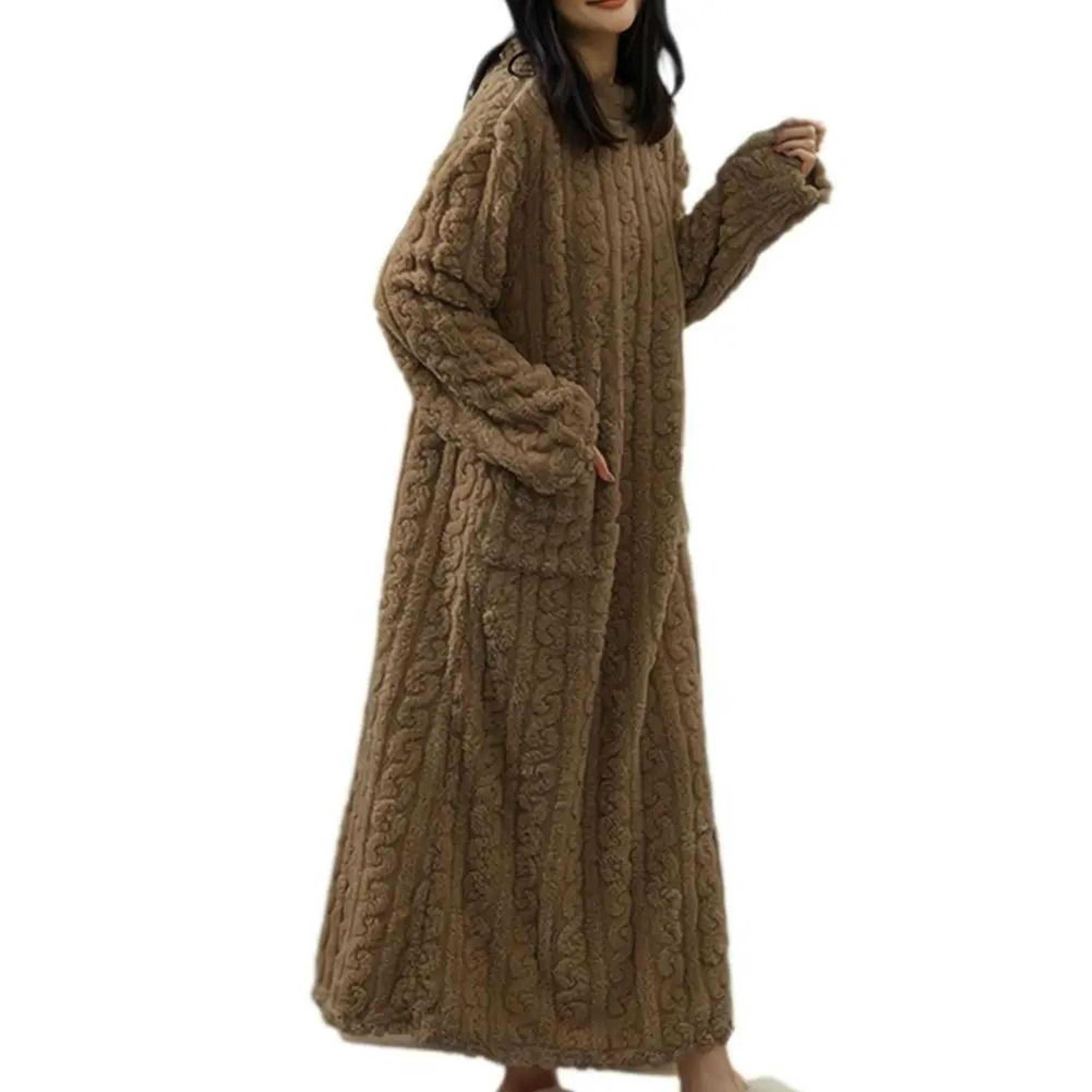 Womens Winter Long Flannel Nightgown With Pockets 6