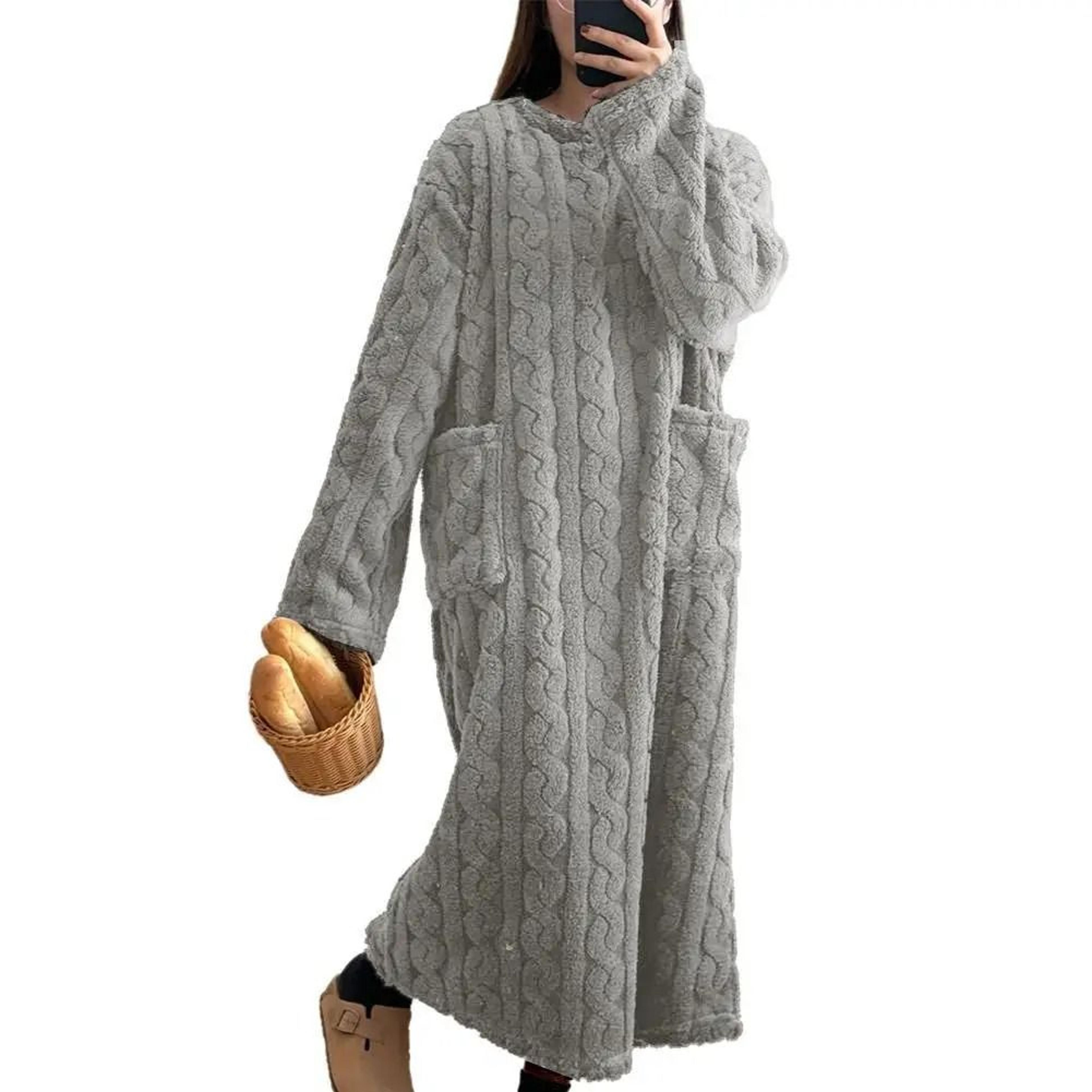 Womens Winter Long Flannel Nightgown With Pockets 8