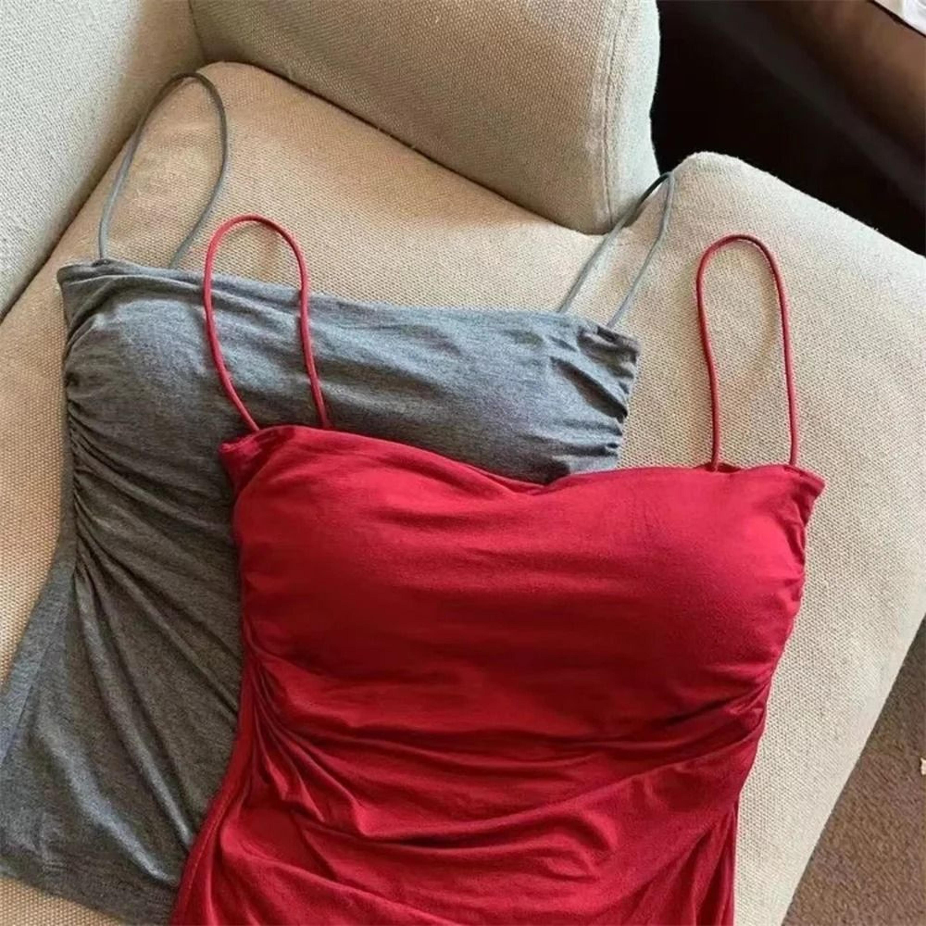 Stylish Waist Pleated Corset Crop Tank Top With Built In Chest Pad 2
