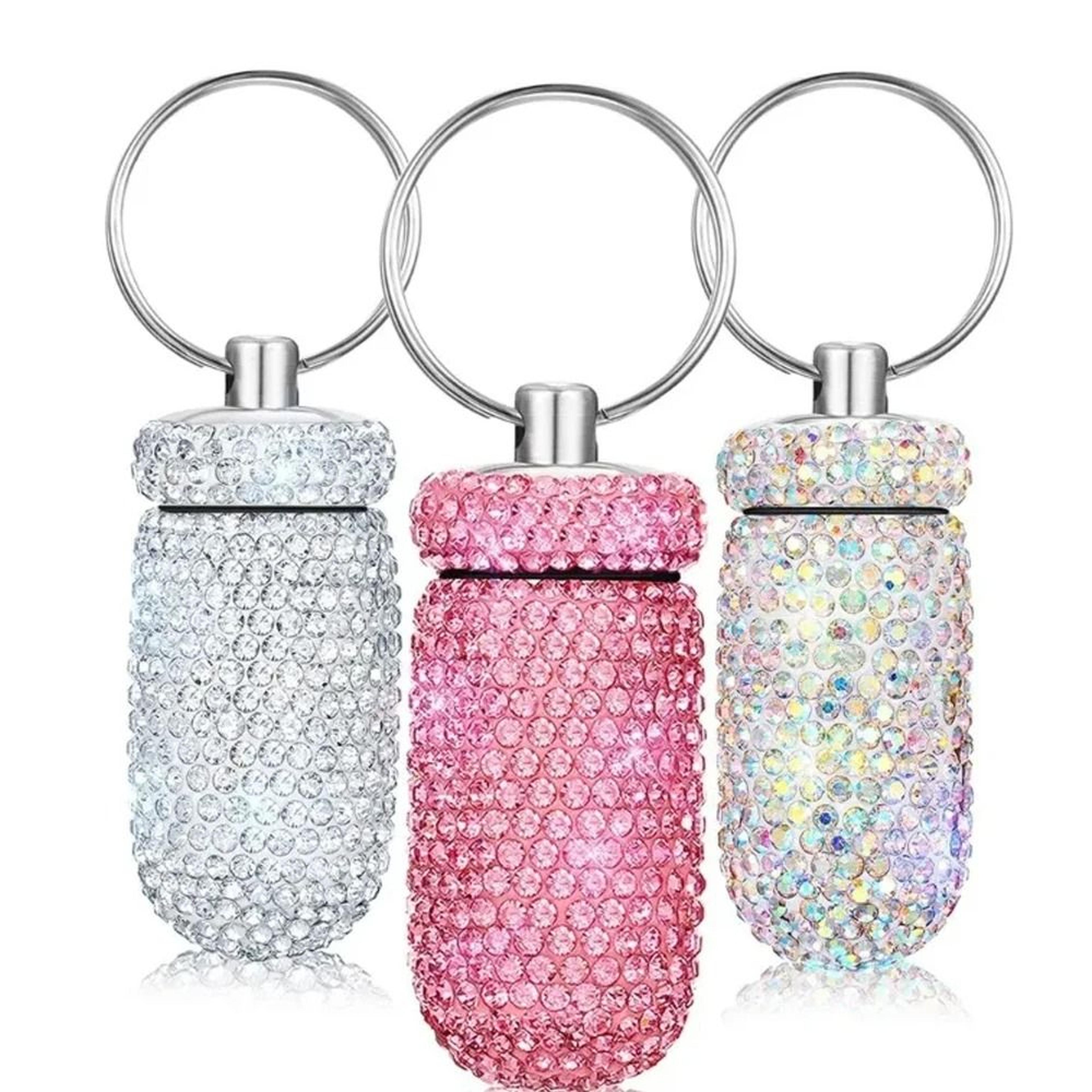 Rhinestone Keychain Pill Container Travel Case 1