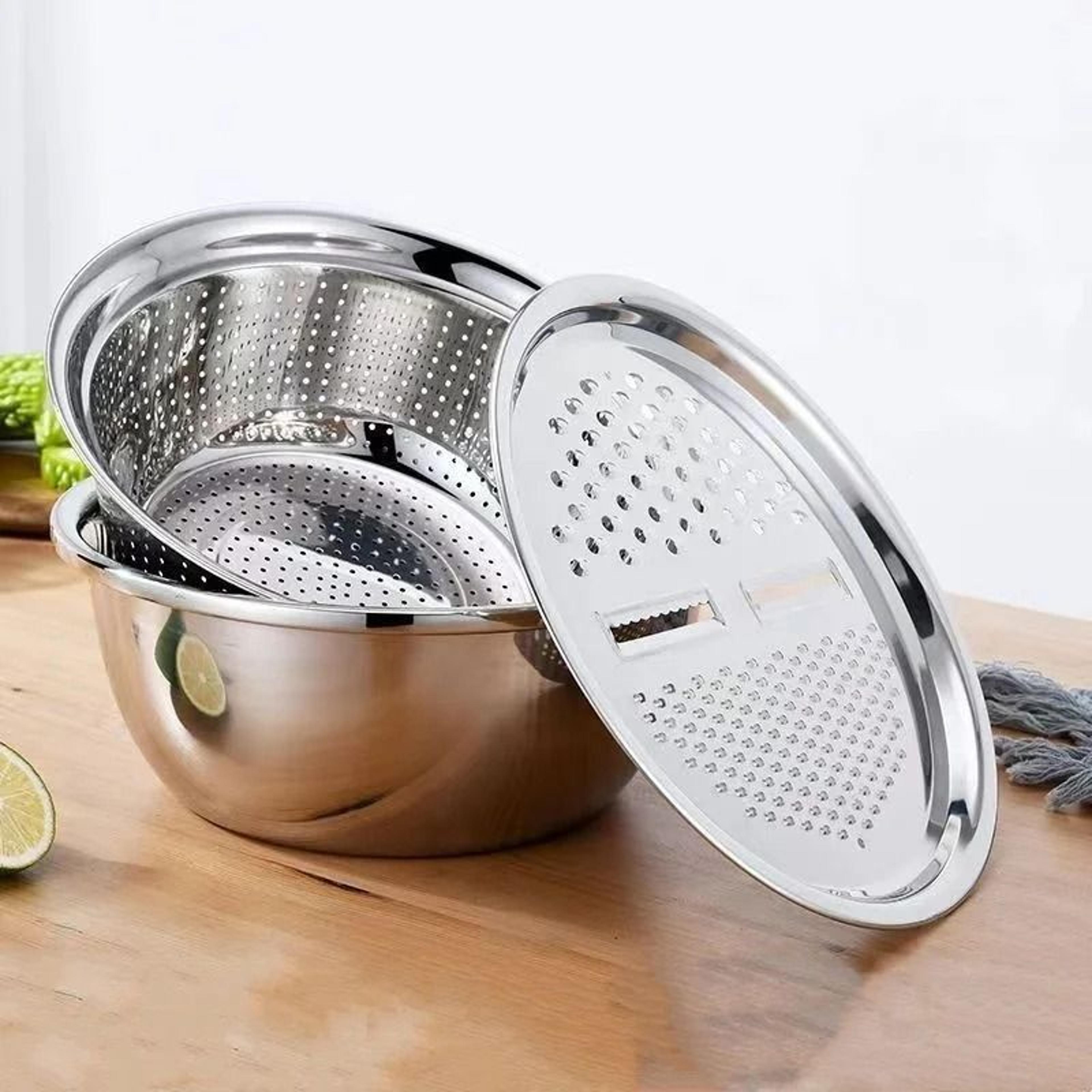 3 In 1 Stainless Steel Vegetable Strainer And Grater Bowl 5