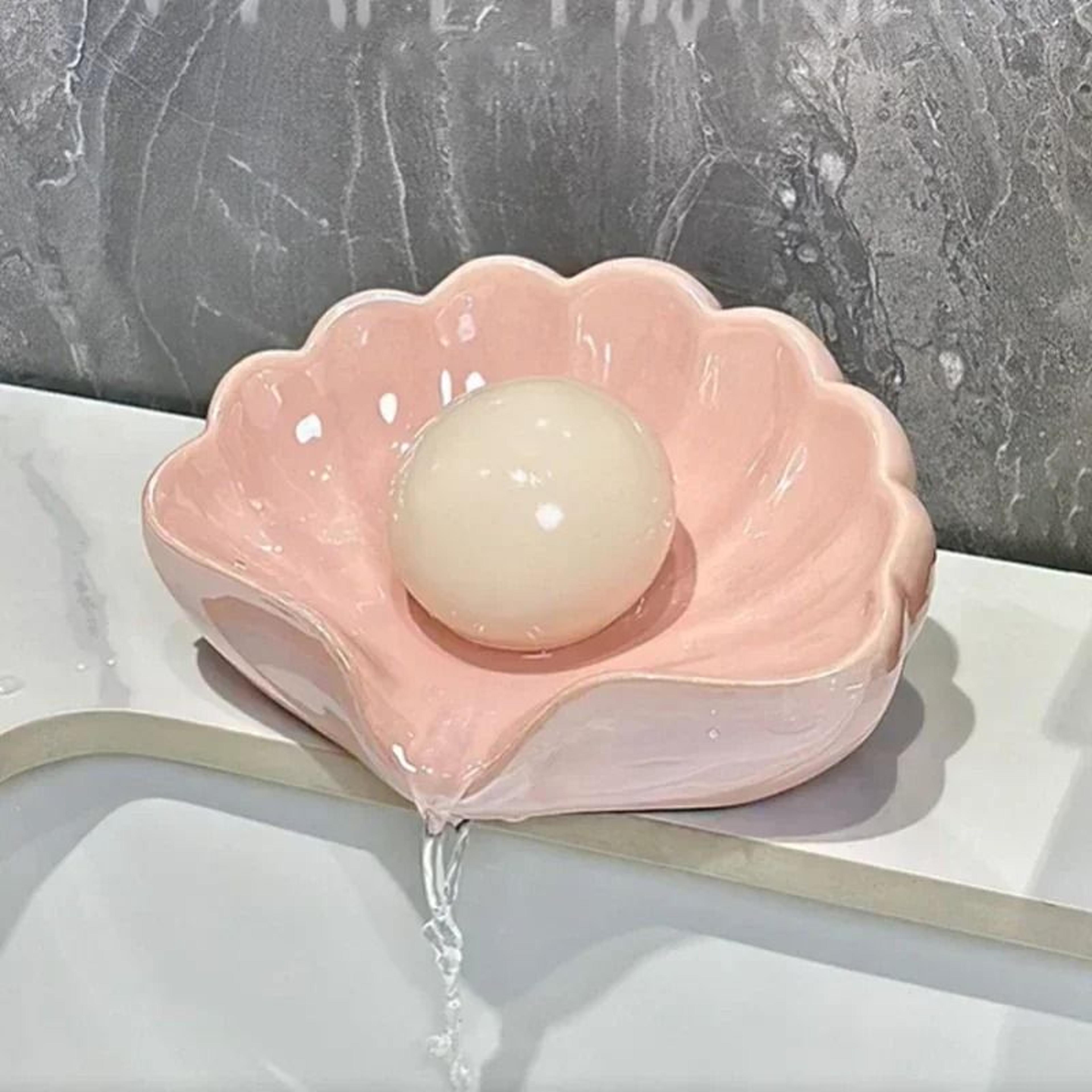 Shell Shape Ceramic Drain Soap Dish Holder 3