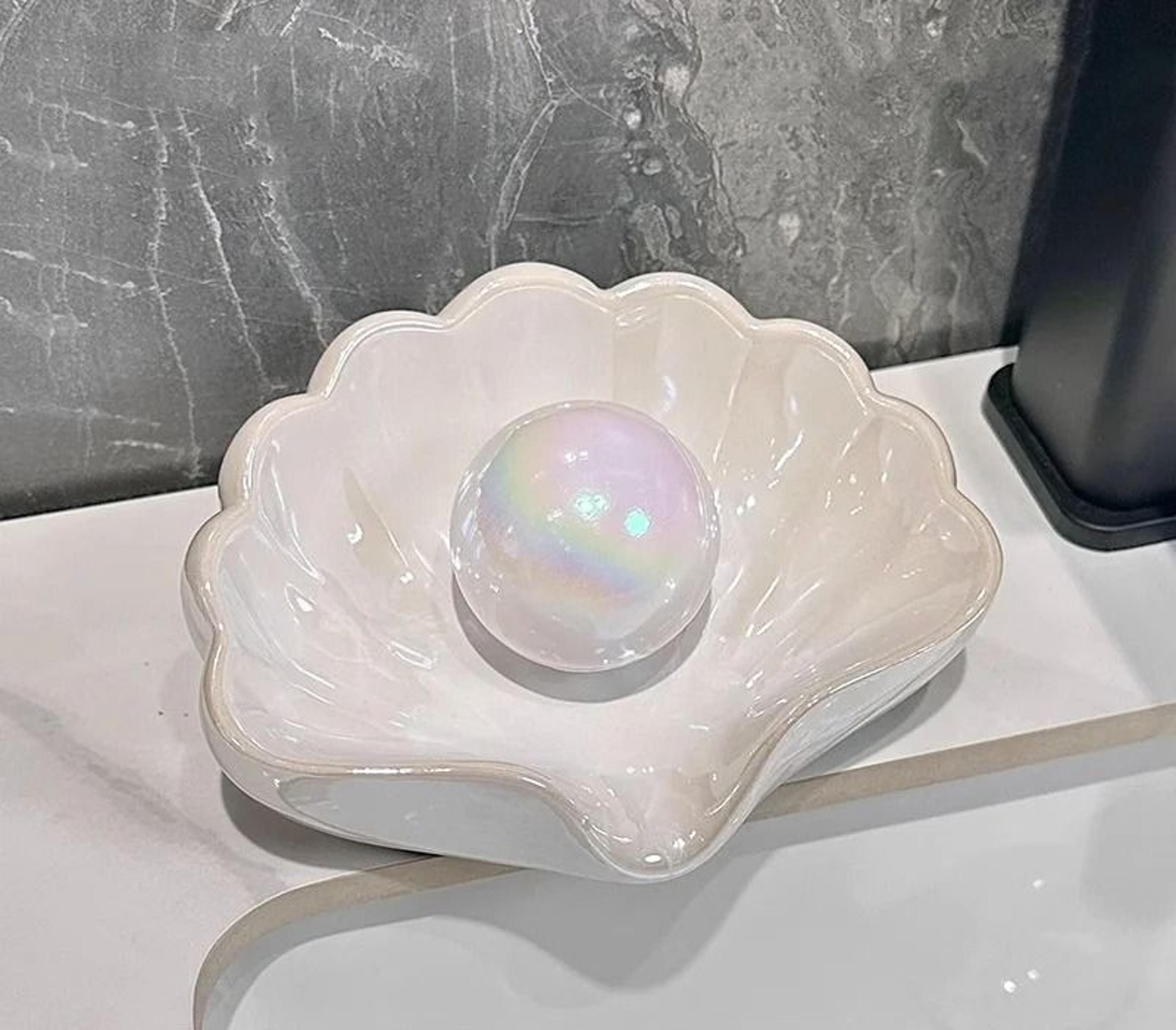 Shell Shape Ceramic Drain Soap Dish Holder 7
