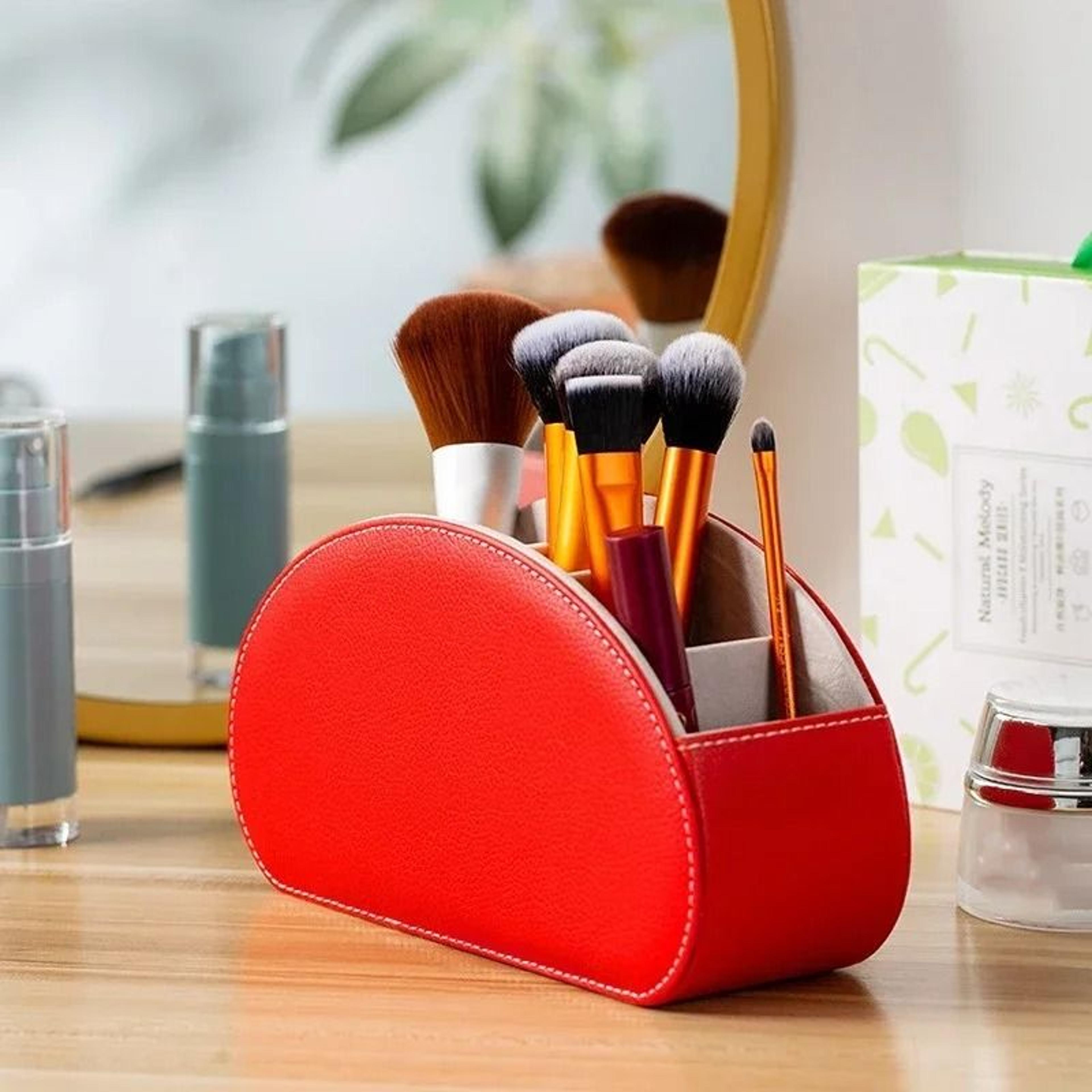 PU Leather 5 Grid Desk Organizer For Remote Control Phone And Accessories 1