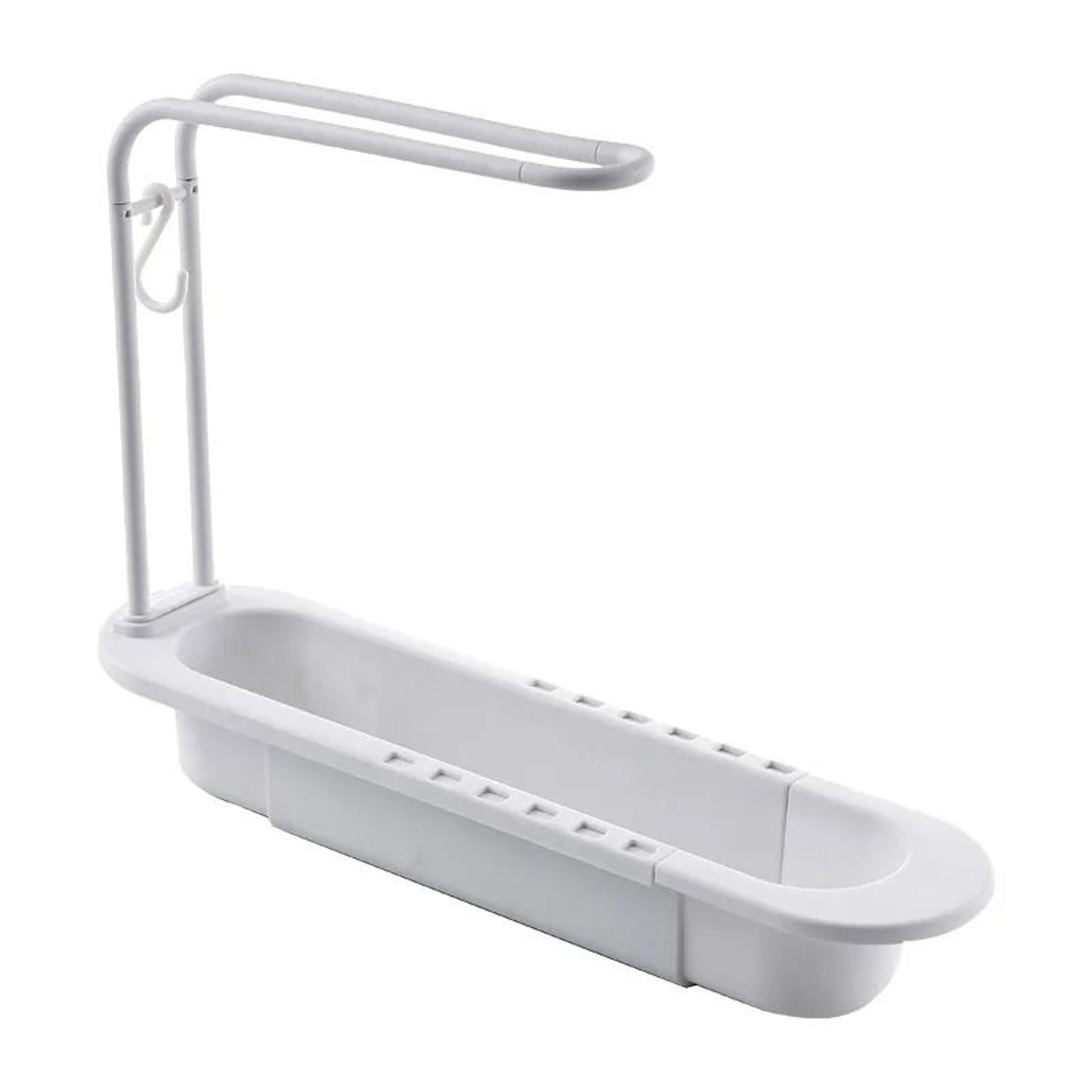 Telescopic Sink Drain Rack With Hooks And Soap Storage 8