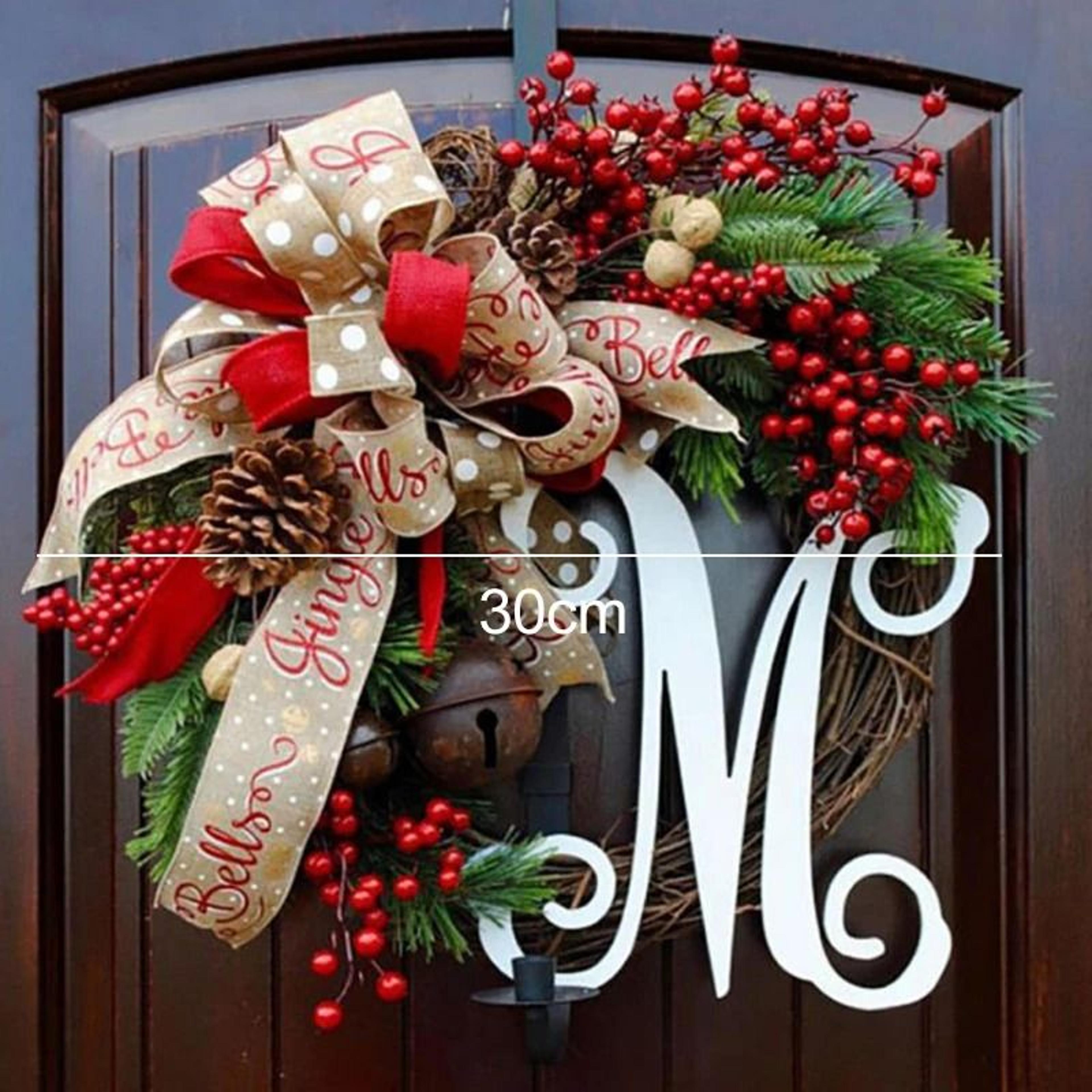 Christmas Letter Wreath With Red Berry Accents For Door Decor 7