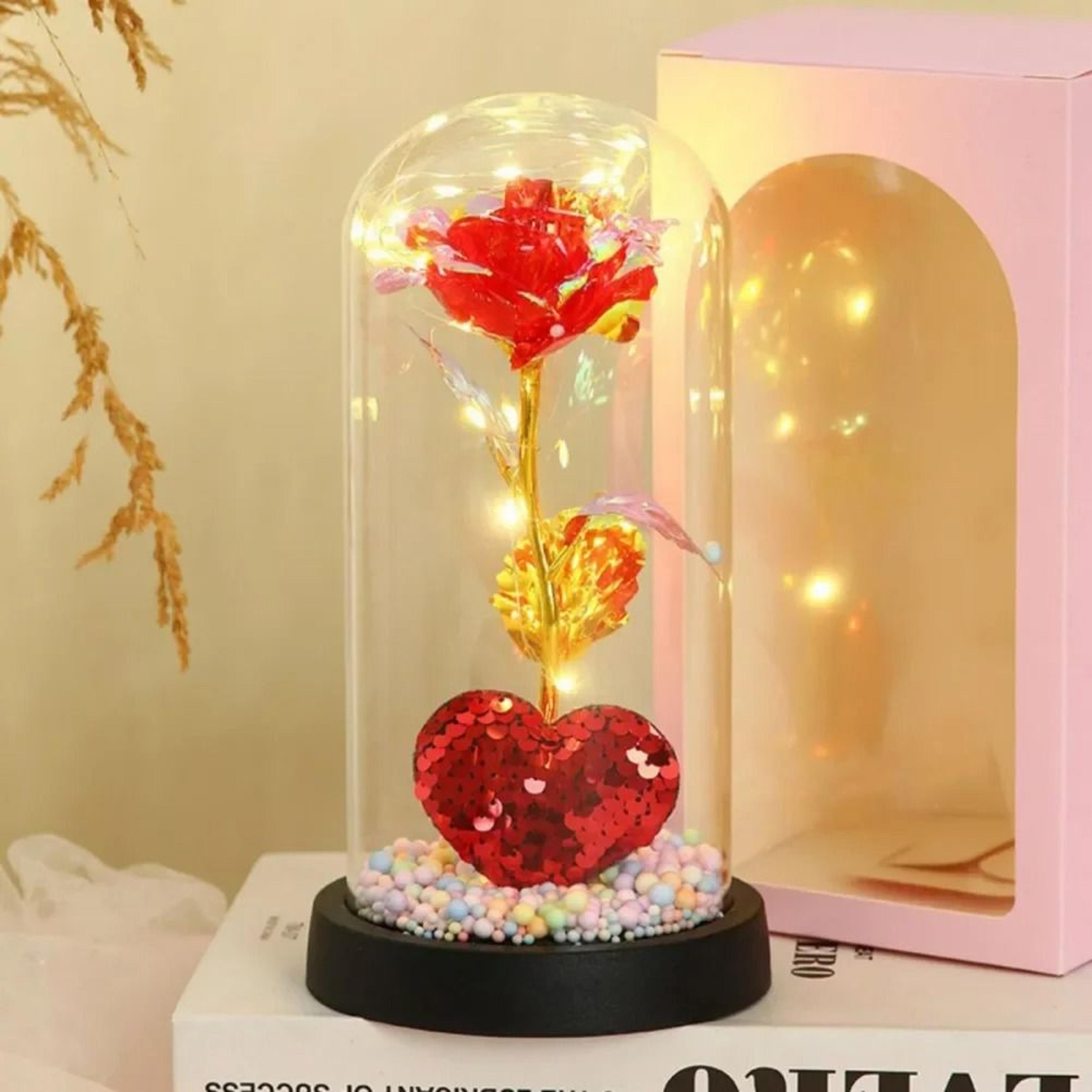 LED Eternal Rose Glass Dome With Gold Foil Flower 3