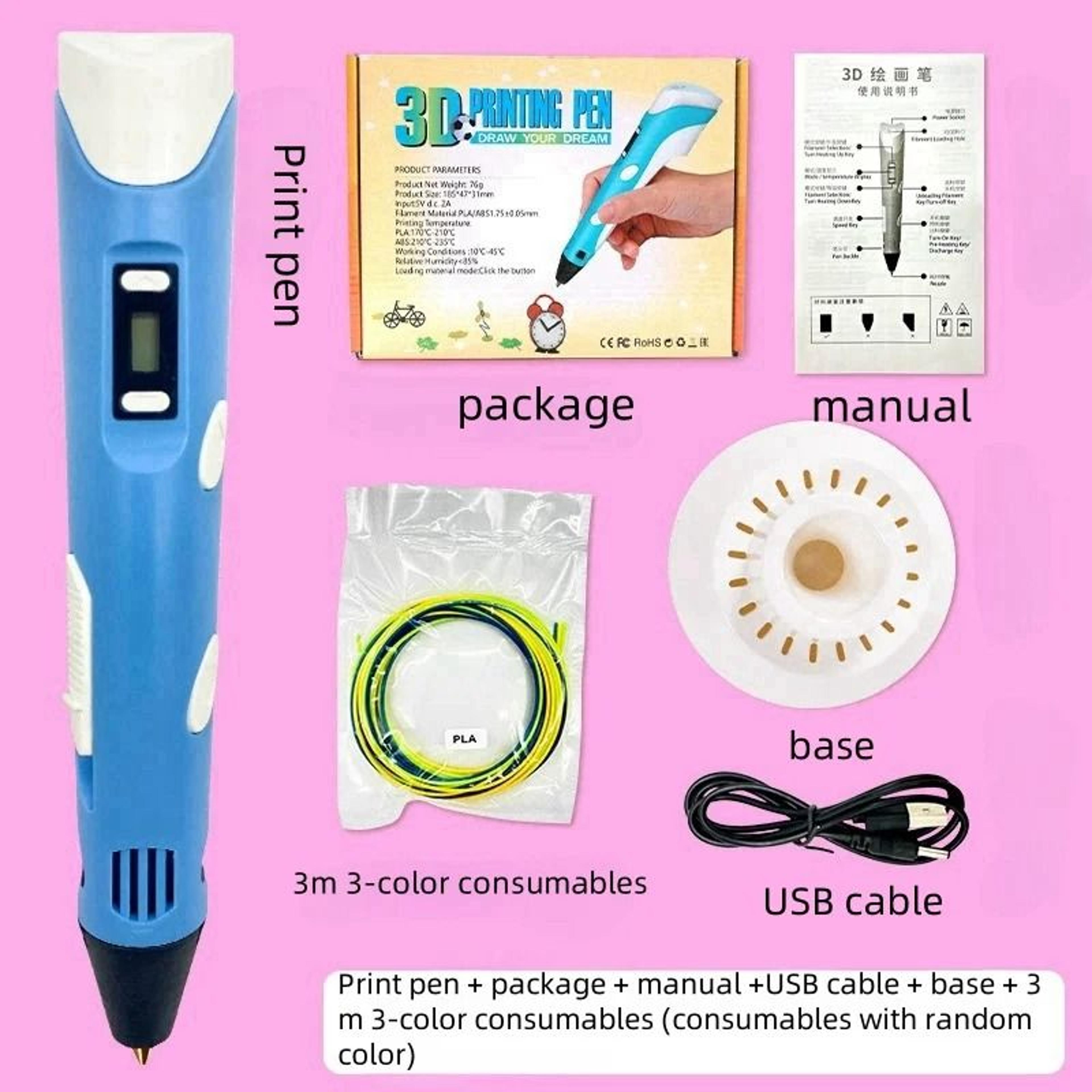 USB Rechargeable 3D Printing Pen With 9M PLA Filament For Kids And DIY Crafts 1