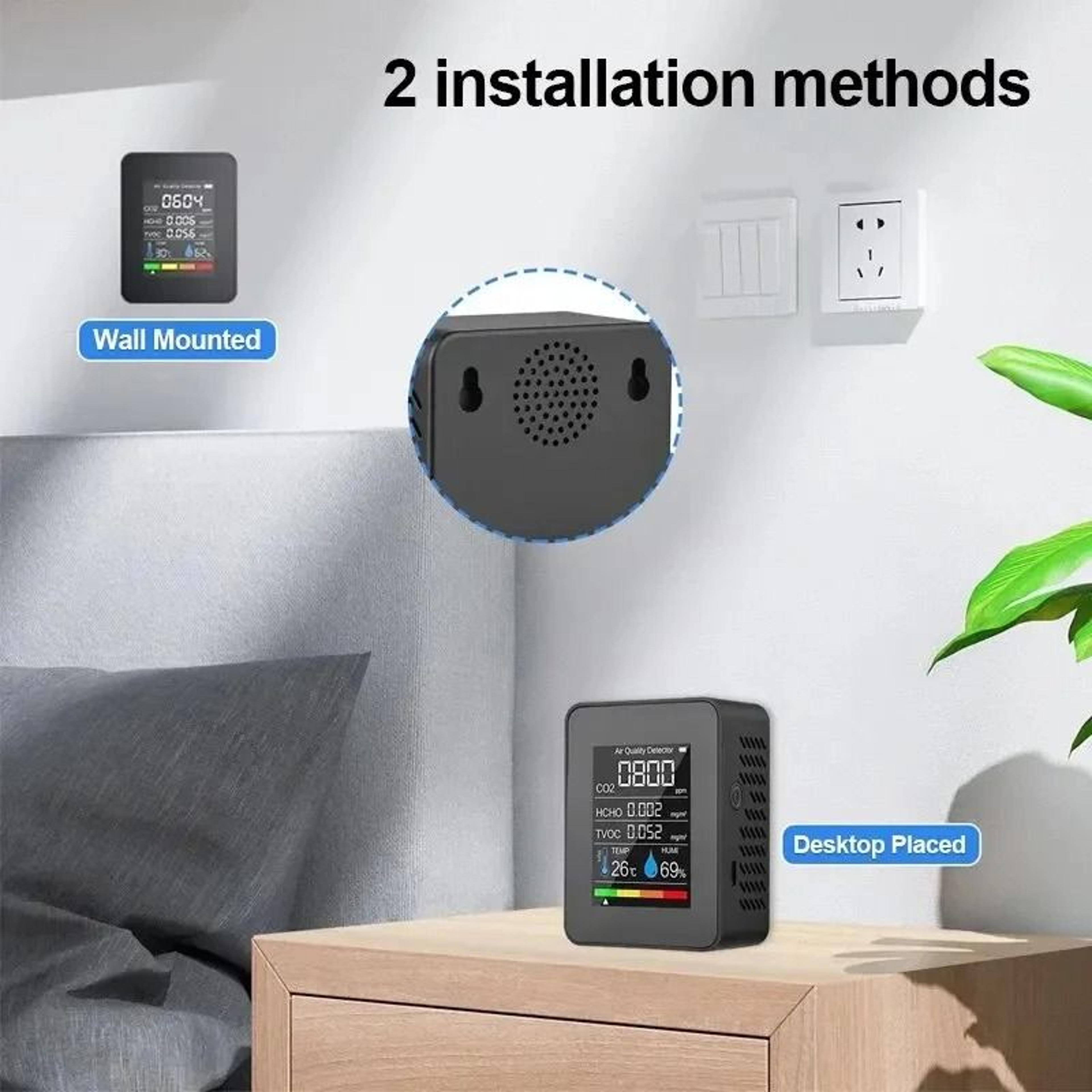 5 In 1 Air Quality Monitor CO2 TVOC HCHO Meter With Temperature And Humidity Display 2
