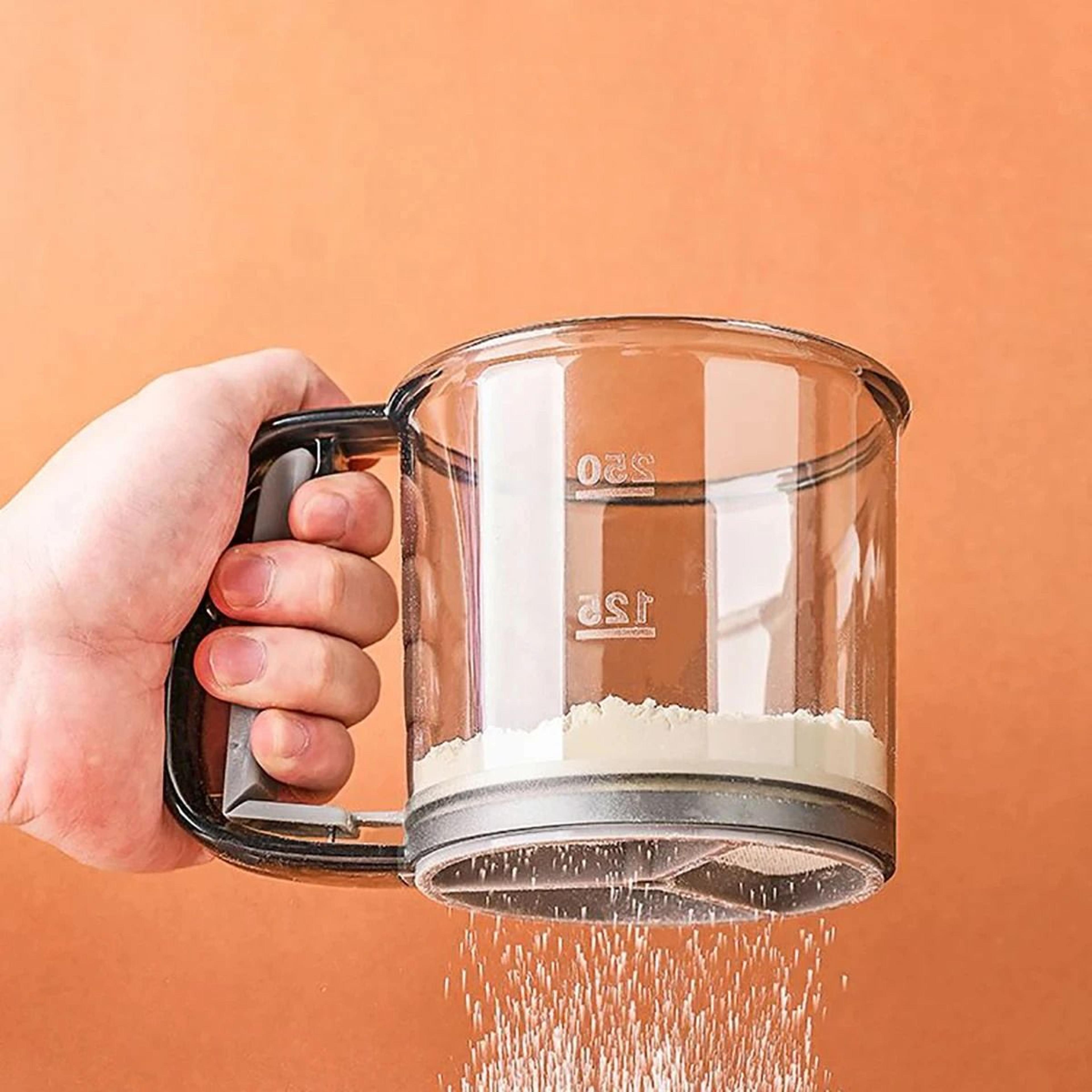 Semi Automatic Flour Sifter Cup With 40 Mesh Stainless Steel Screen And Measuring Scale 1