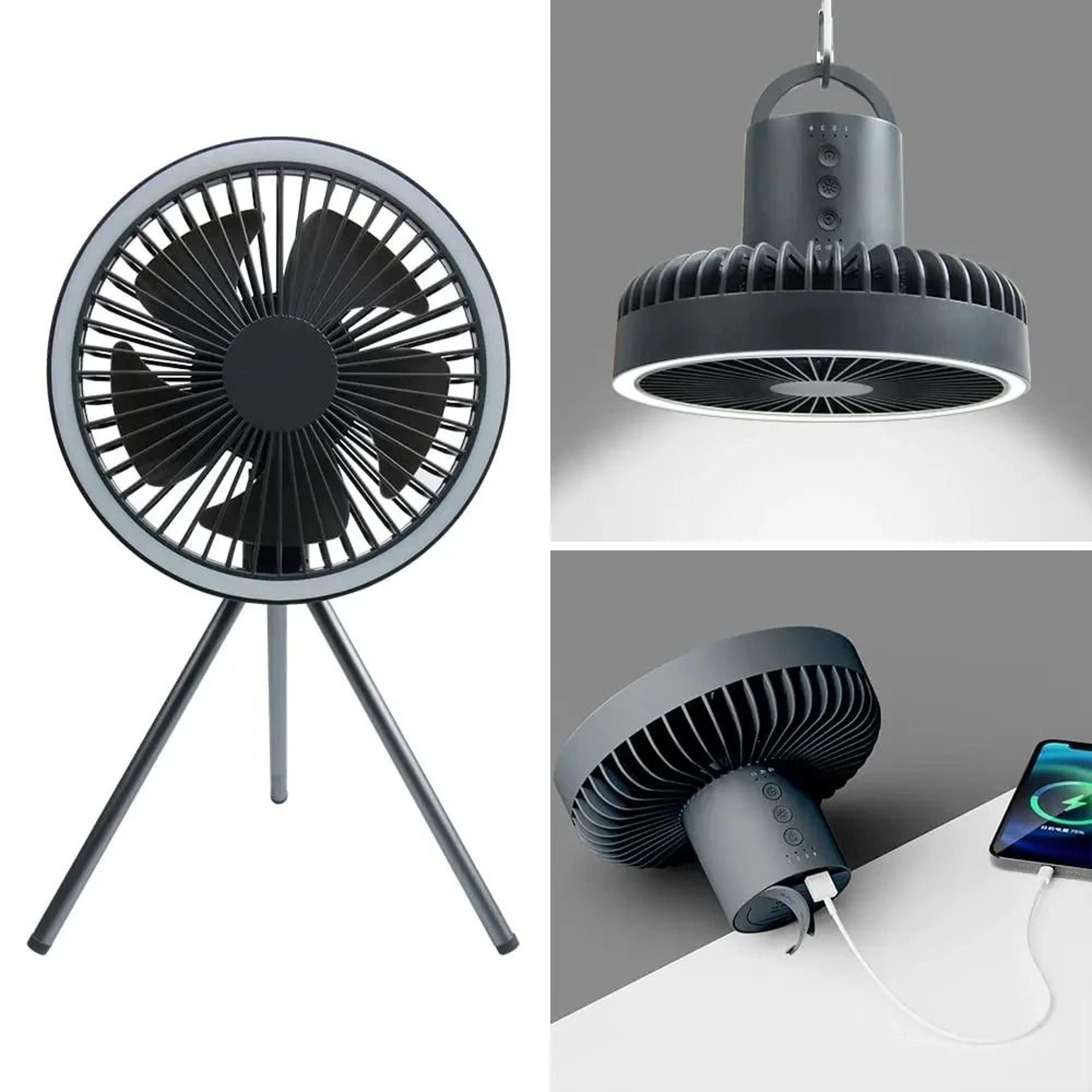10000mAh Rechargeable Camping Fan With LED Light And Power Bank Portable Desk And Hanging Fan 0