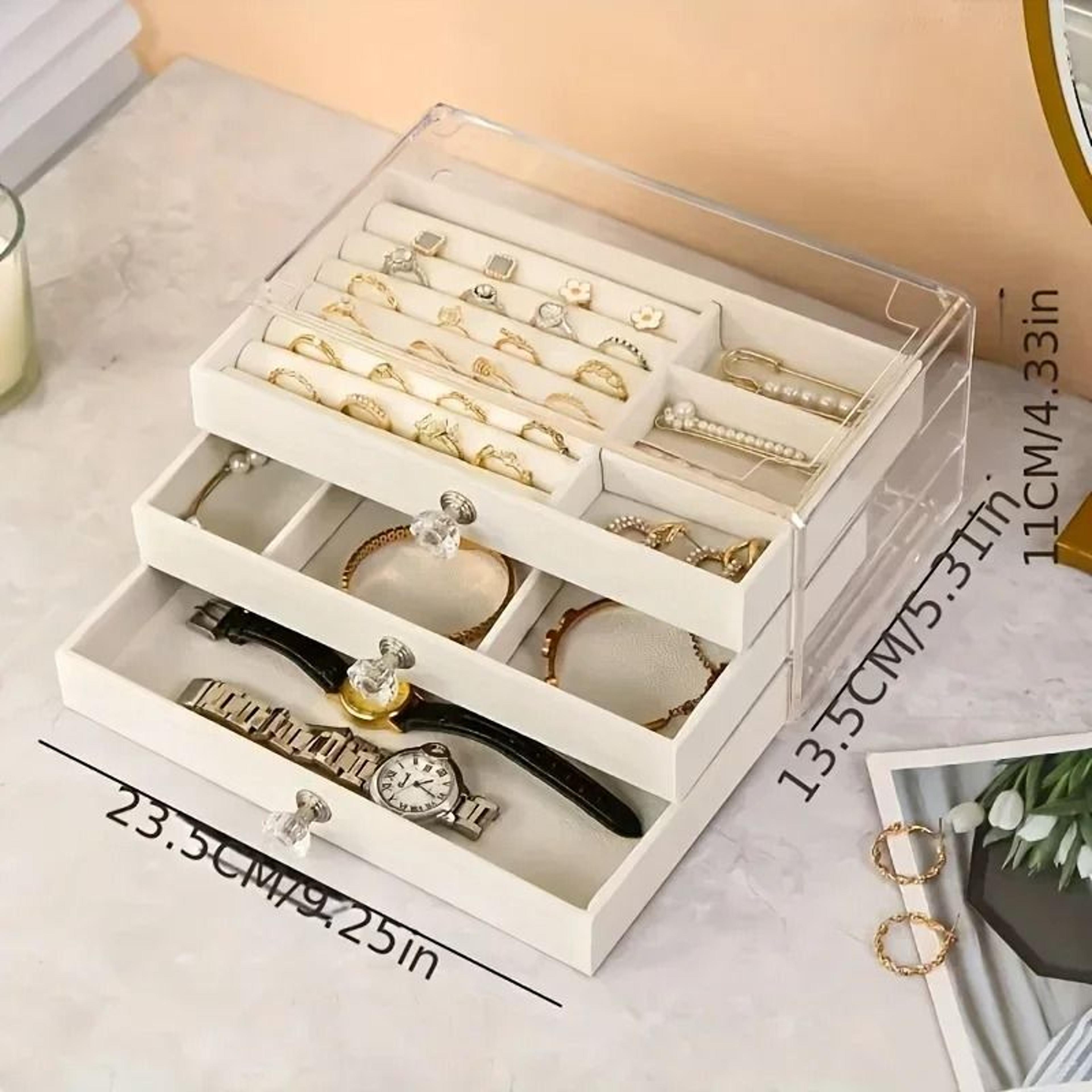 3 Tier Dust Proof Acrylic Jewelry Organizer Box In Pink 1