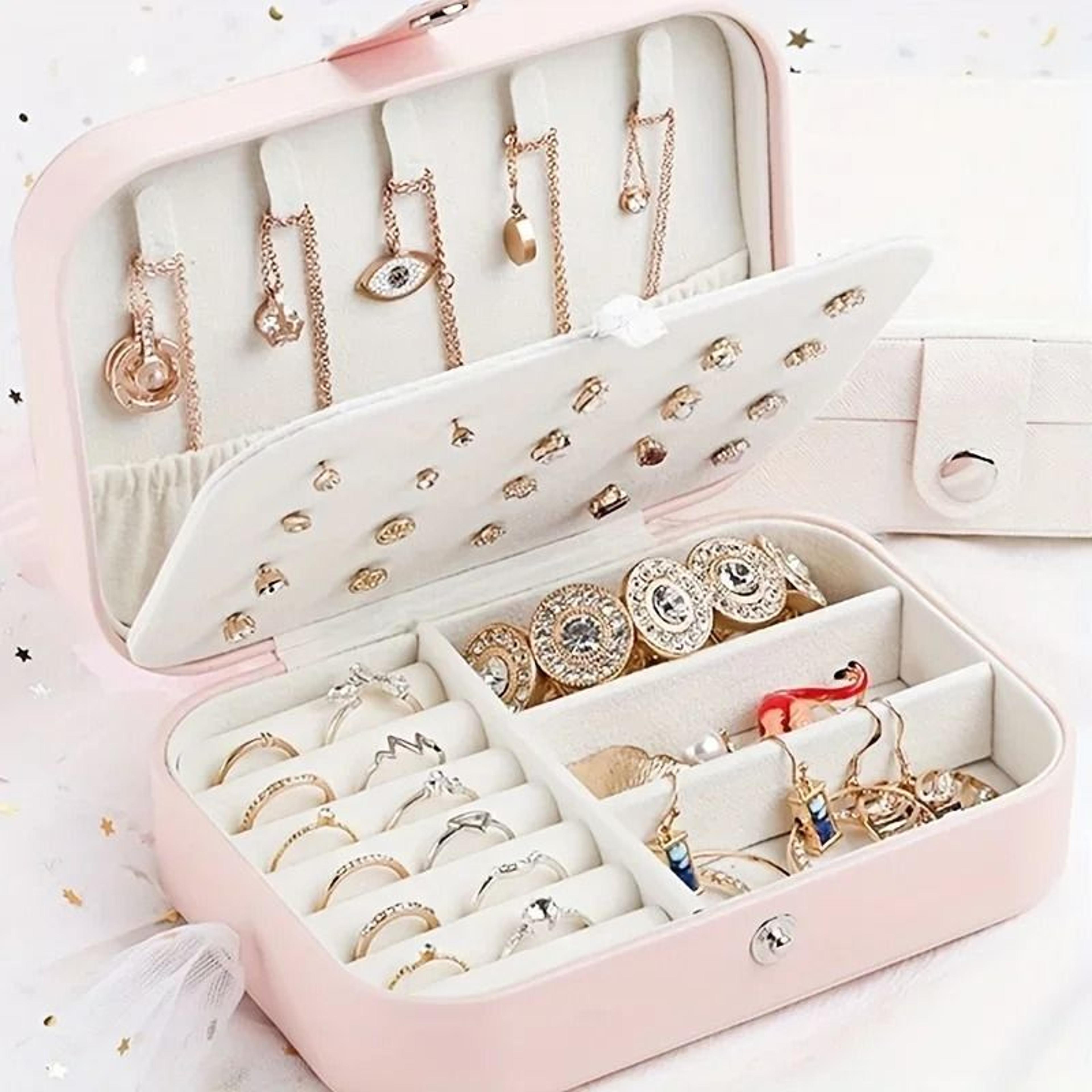 PU Leather Jewelry Organizer Box With Lock In Pink 0