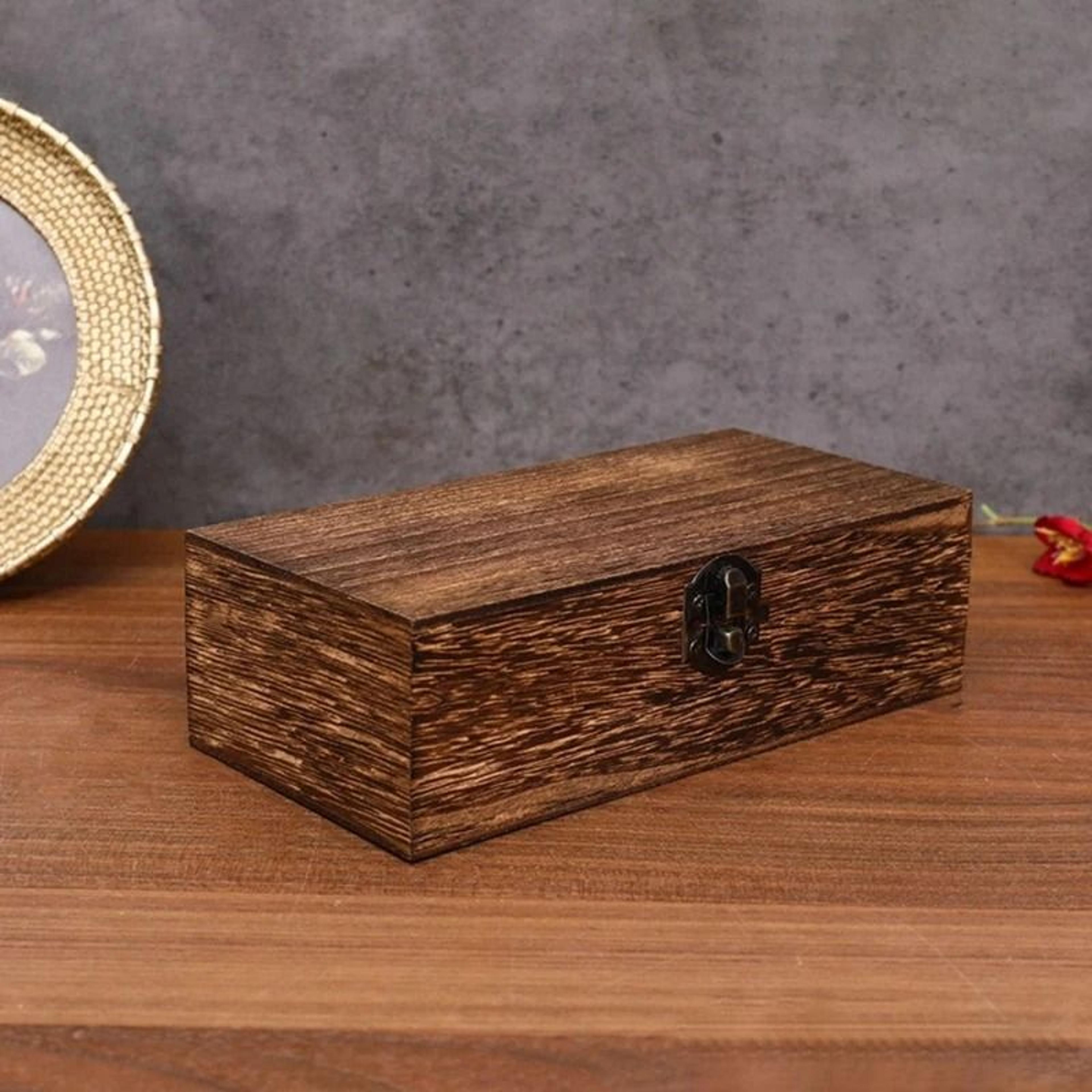 Rectangular Wooden Storage Box Gift Packaging Organizer With Hinged Lid 6