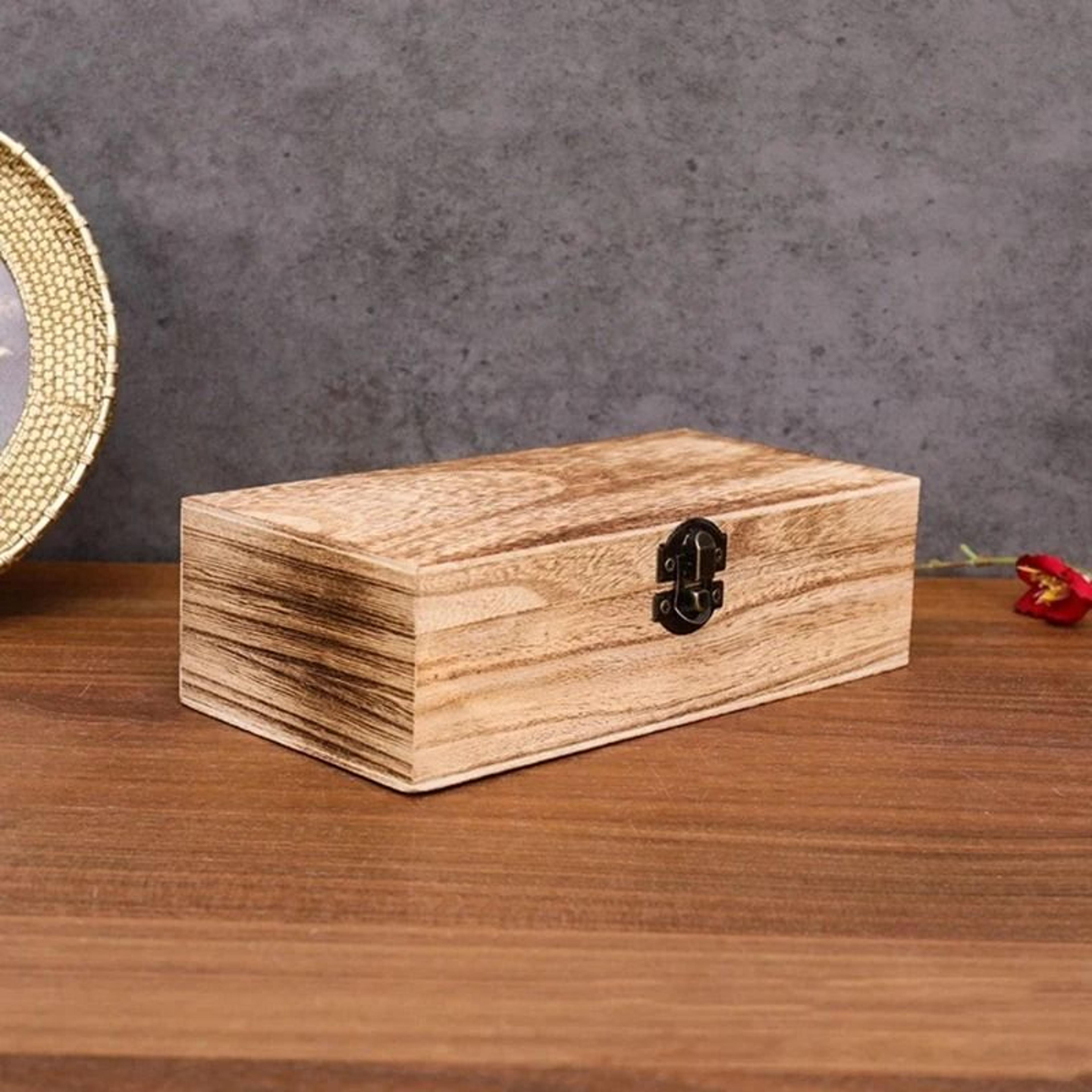 Rectangular Wooden Storage Box Gift Packaging Organizer With Hinged Lid 7