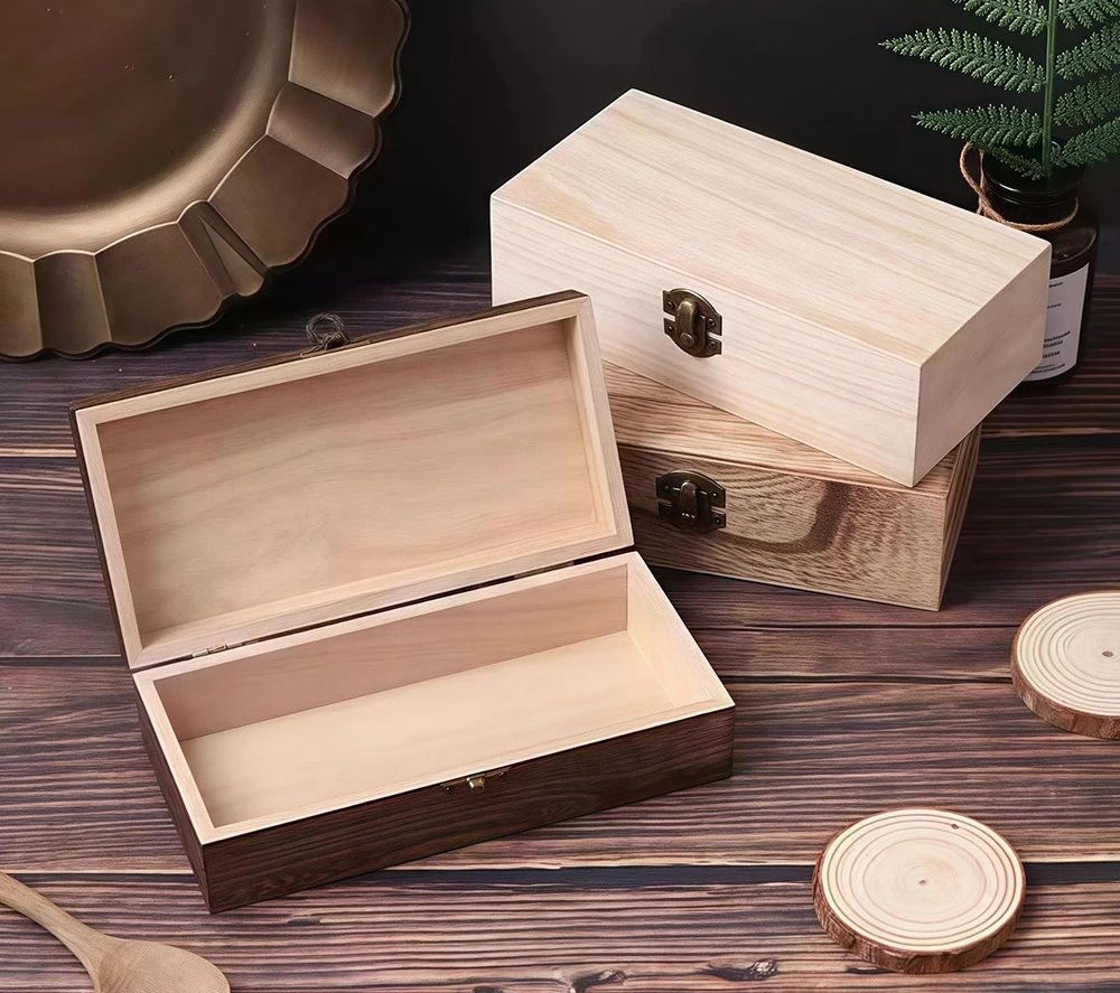 Rectangular Wooden Gift Box Storage Organizer With Hinged Lid And Latch 0