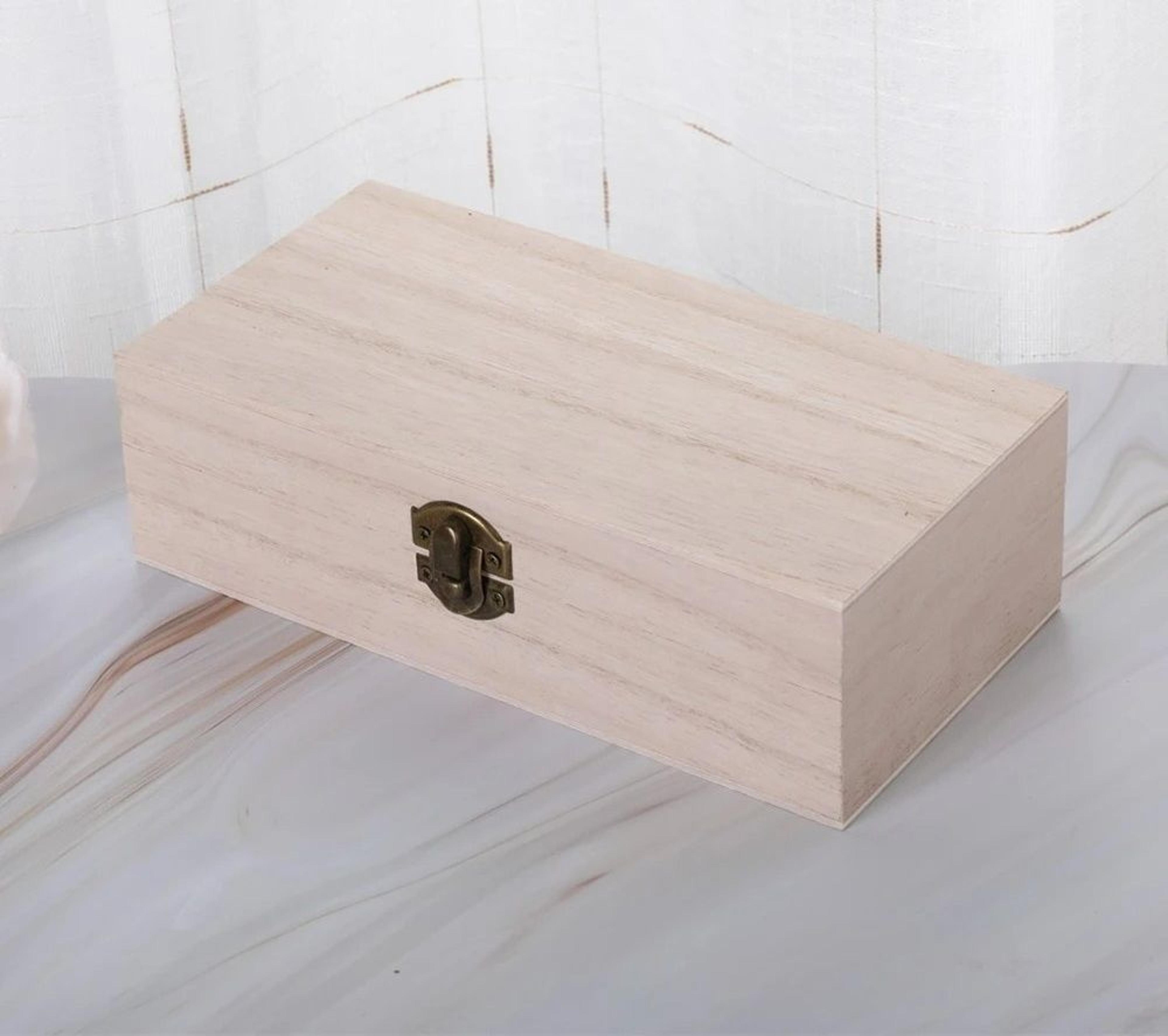 Rectangular Wooden Gift Box Storage Organizer With Hinged Lid And Latch 3