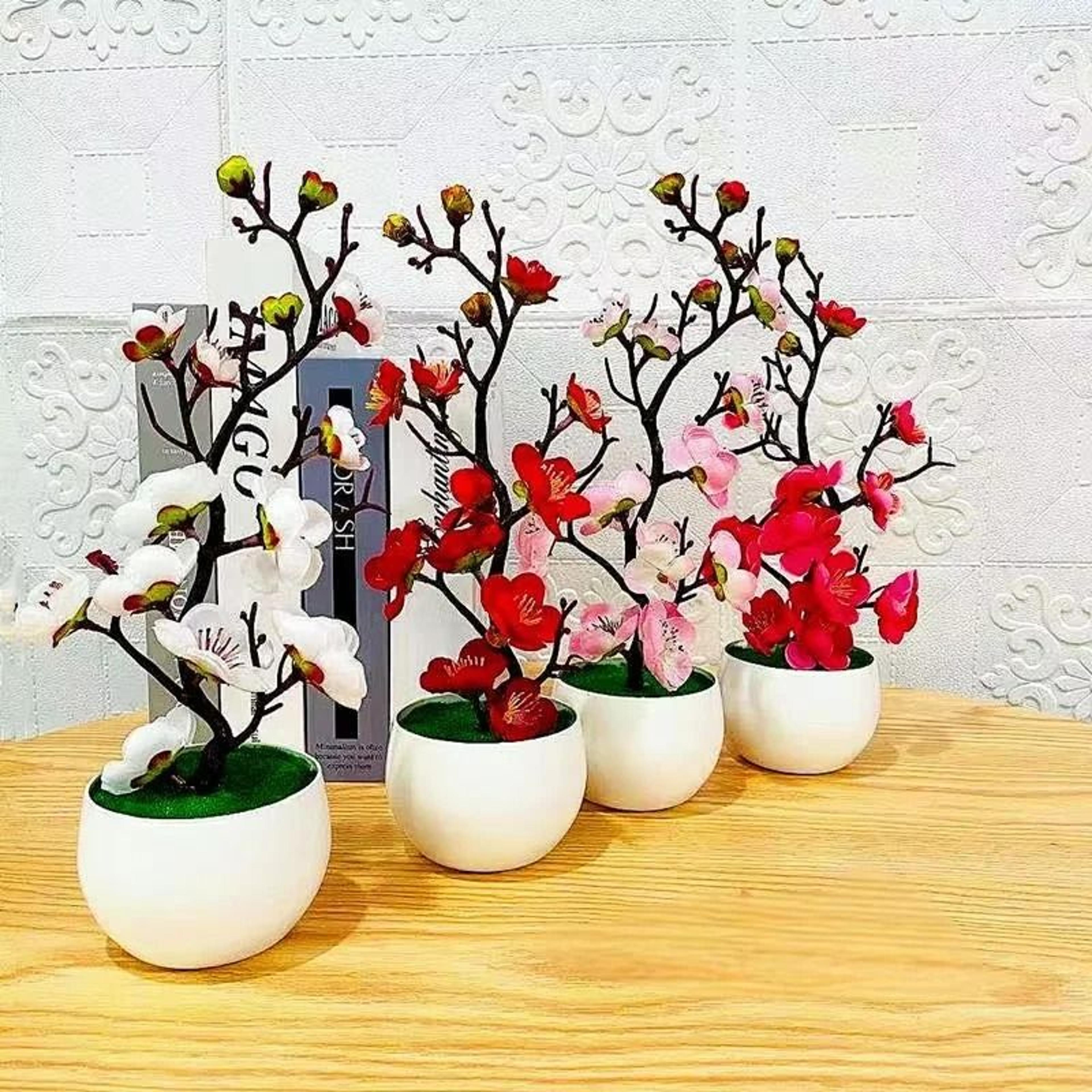 Artificial Plum Blossom Potted Plant Desktop Flower Decor For Home And Office 3