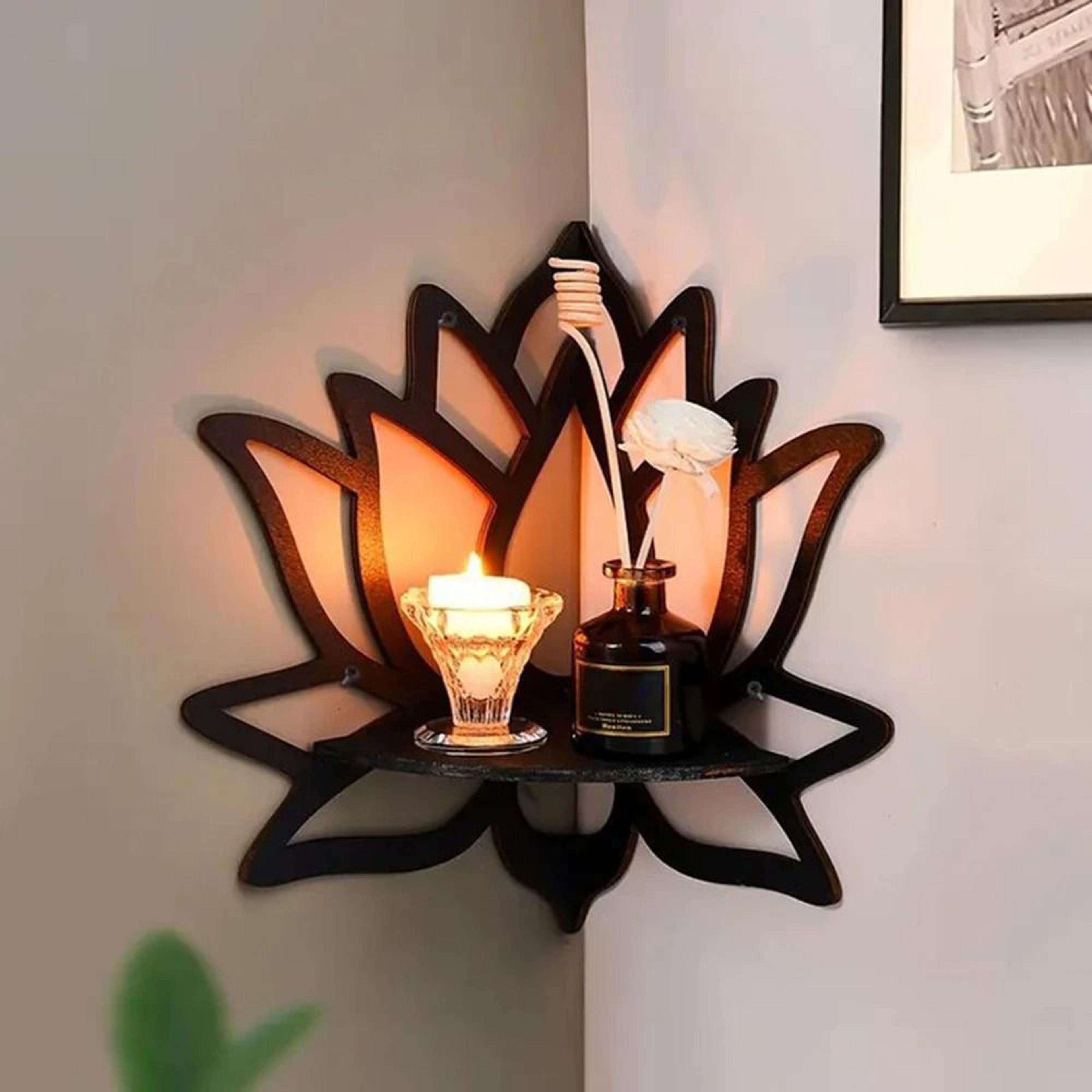 Wooden Lotus Corner Wall Shelf Aromatherapy And Candle Display Rack 0