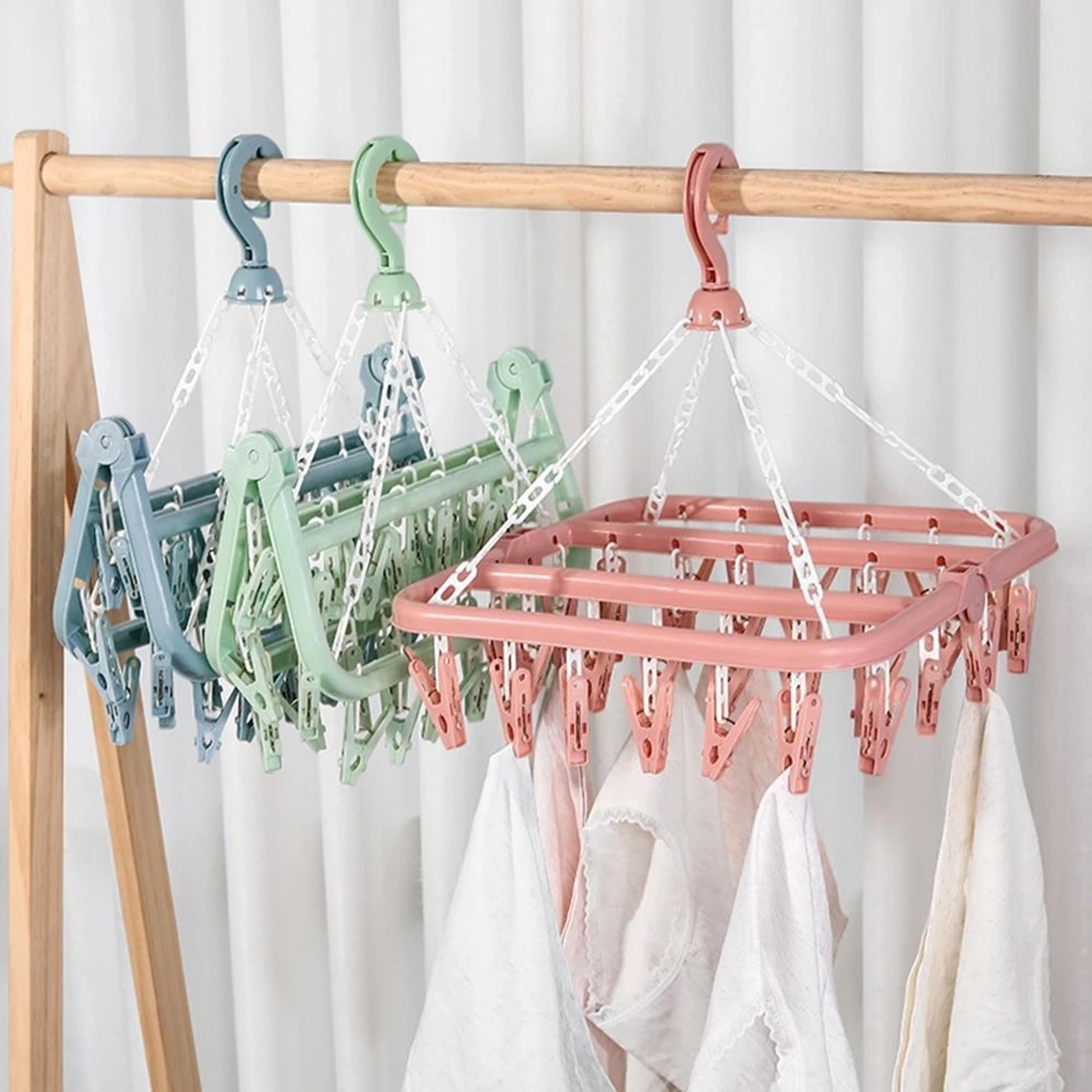 Folding Windproof Socks Clip Drying Hanger Space Saving 32 Clip Laundry Organizer 5