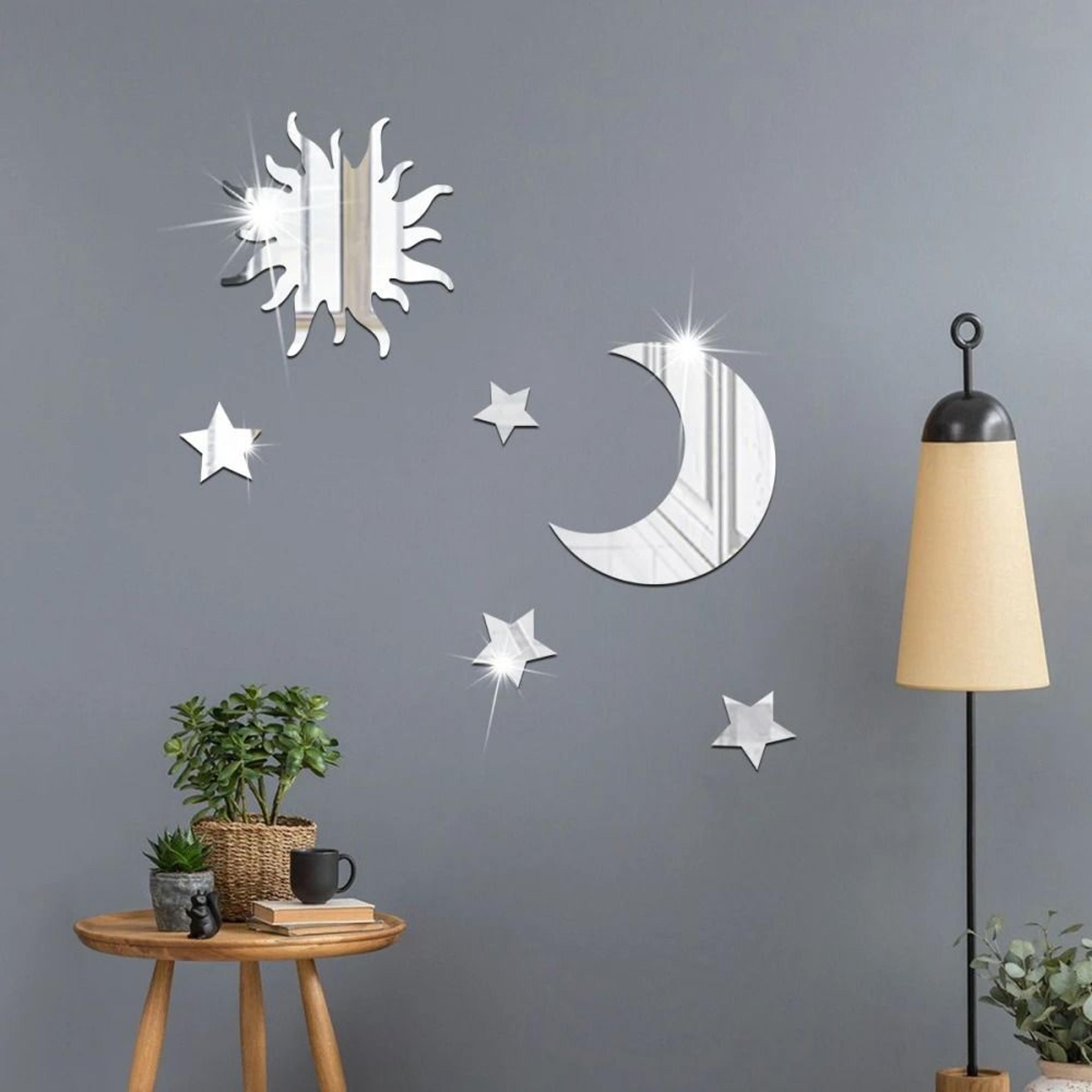 Star And Moon Mirror Wall Stickers Set Acrylic Self Adhesive Removable Decor 6 Pieces 2