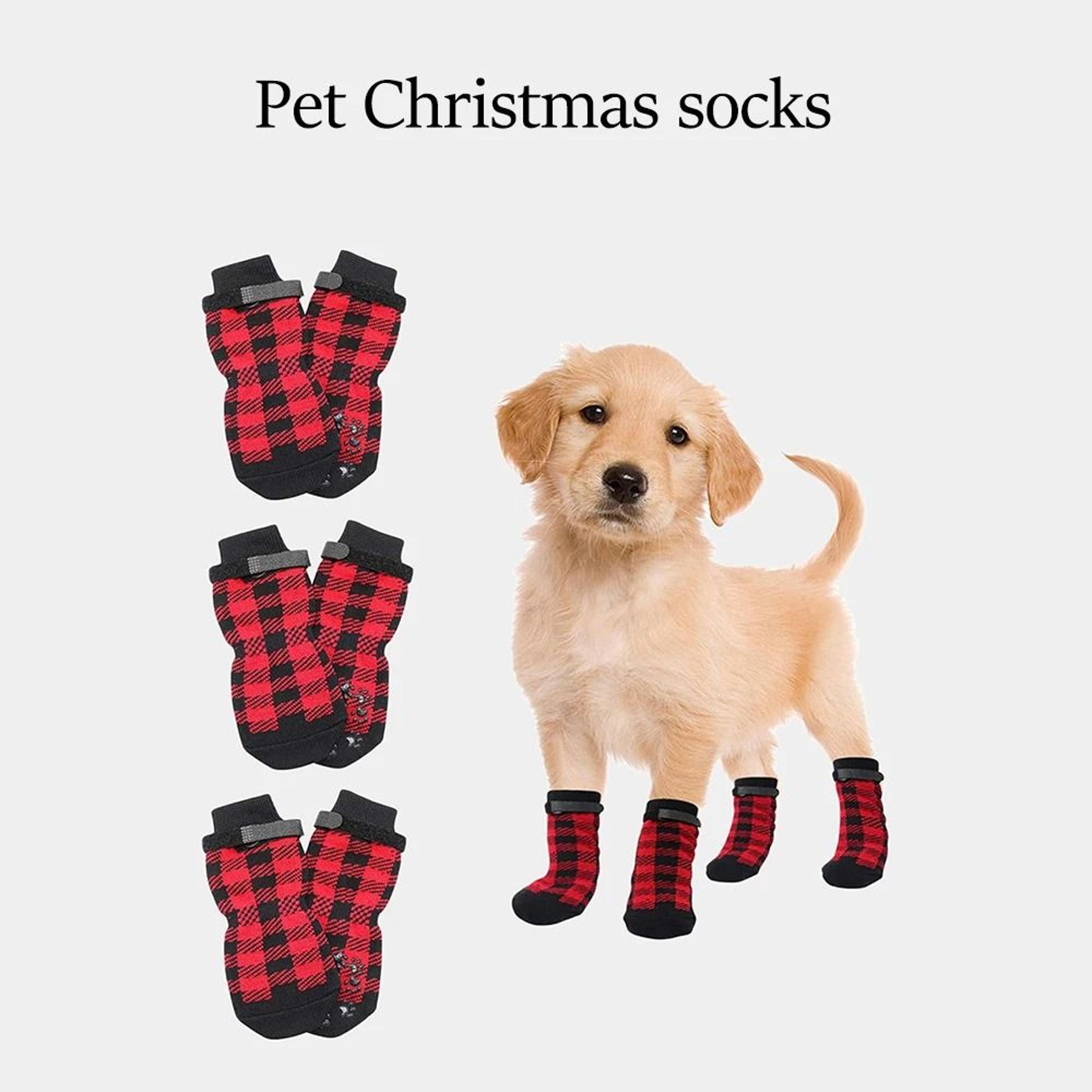 Non Slip Pet Socks Paw Protector Set Of 4 Cotton Dog And Cat Foot Covers With Grip Soles 0