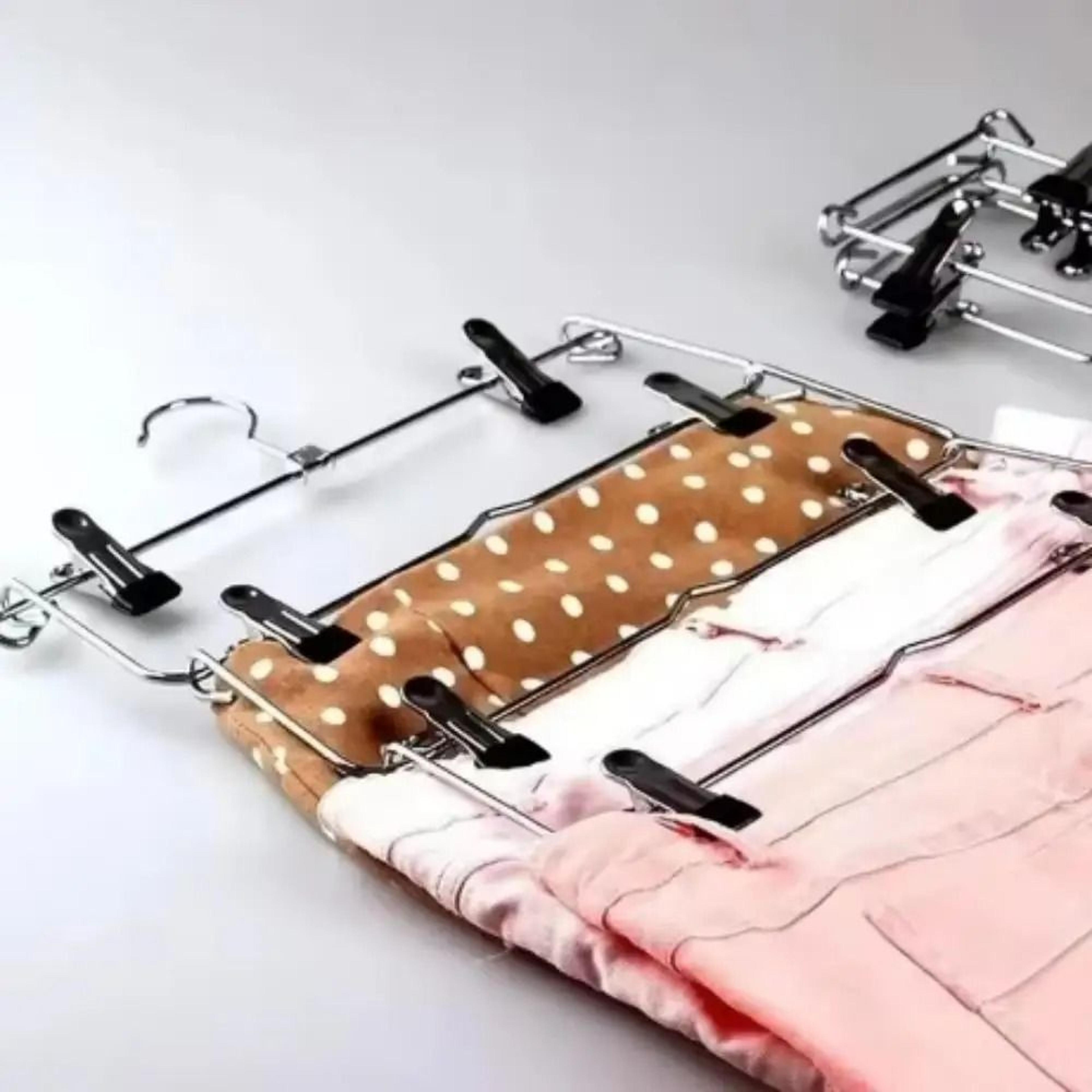 4 Tier Stainless Steel Pants Hanger Non Slip Skirt Rack With Adjustable Clips 2