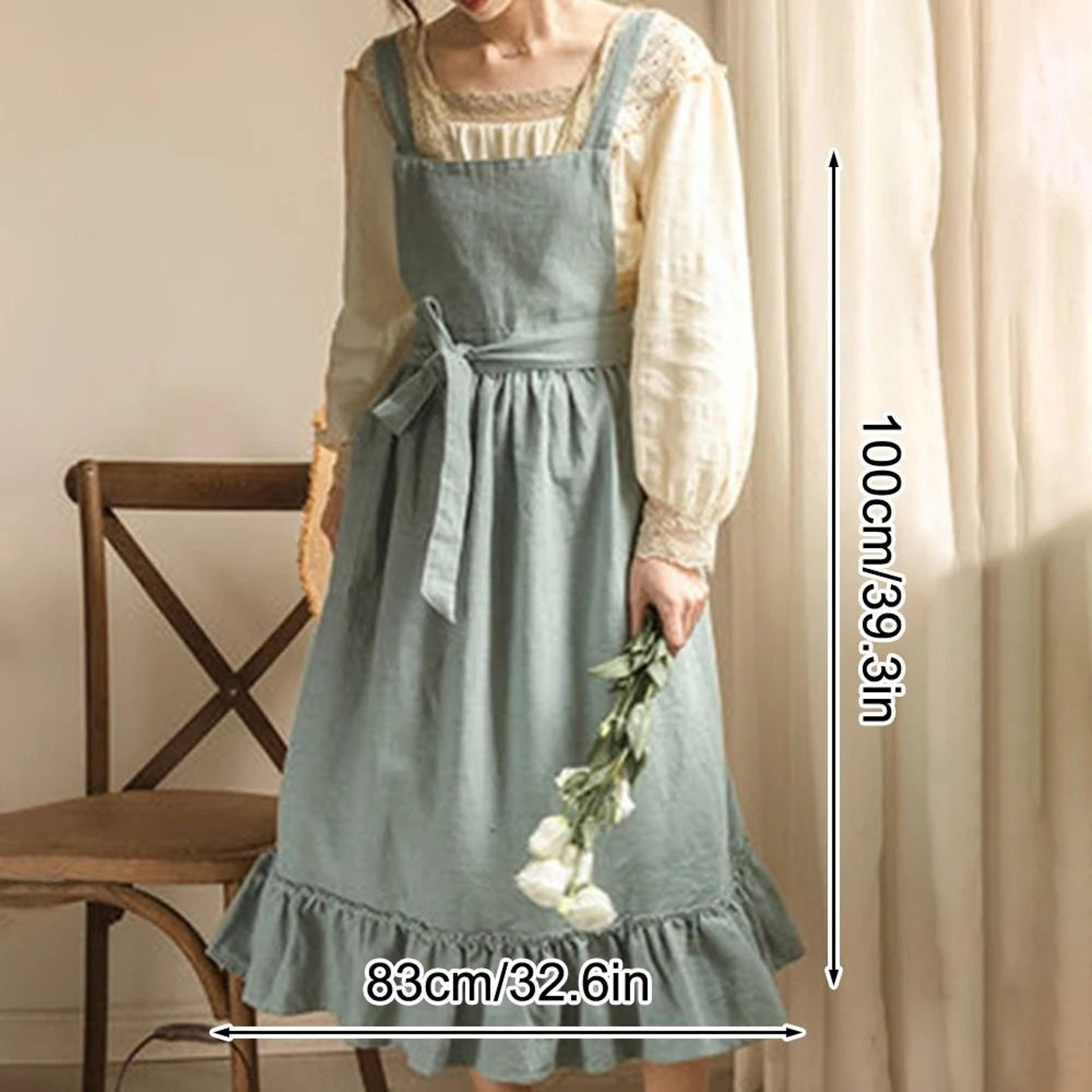French Vintage Washed Cotton Apron Cross Back Ruffled Kitchen Baking And Gardening Apron 6