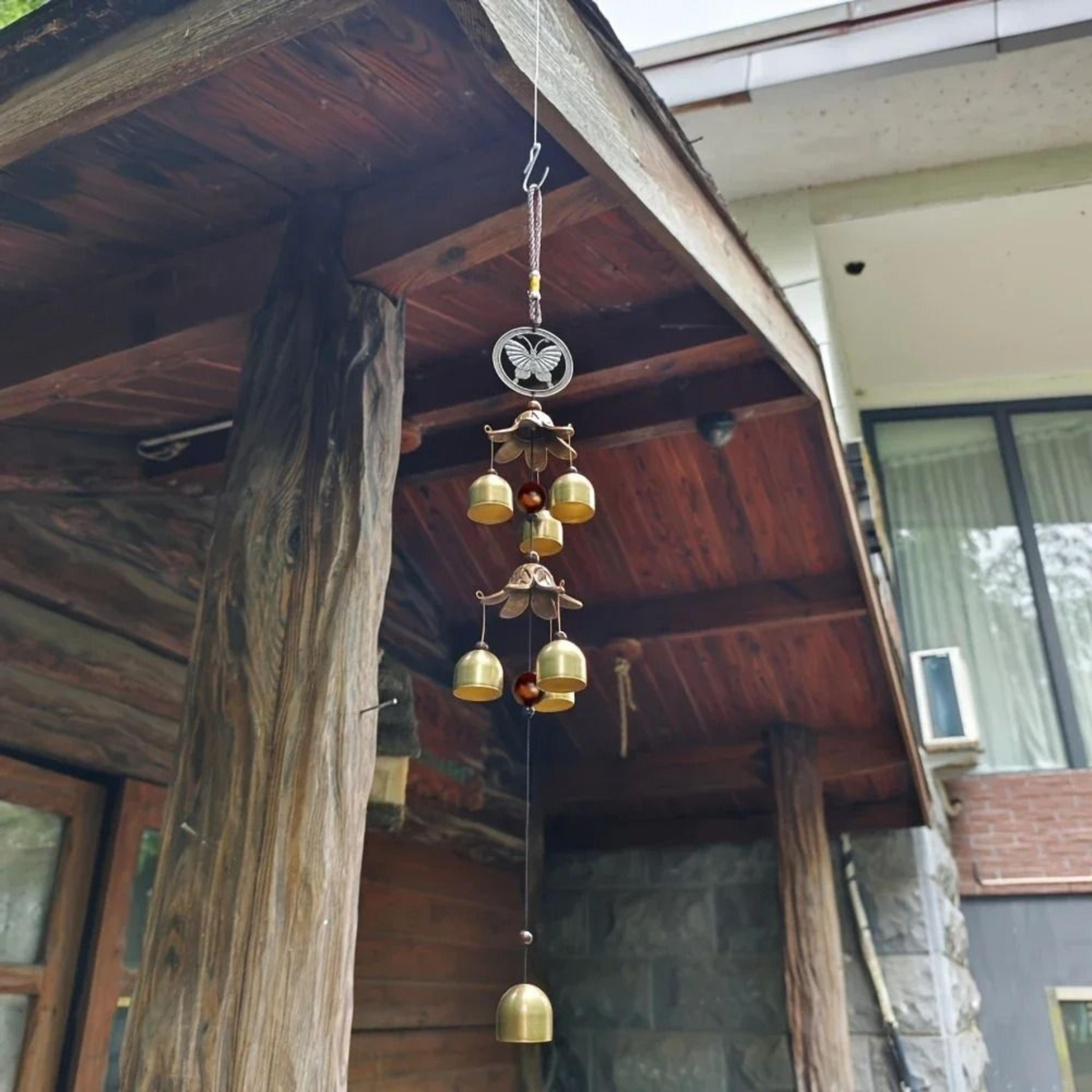 Random Style Double Metal Bell Wind Chime Brass Color Hanging Decor For Garden And Patio 3