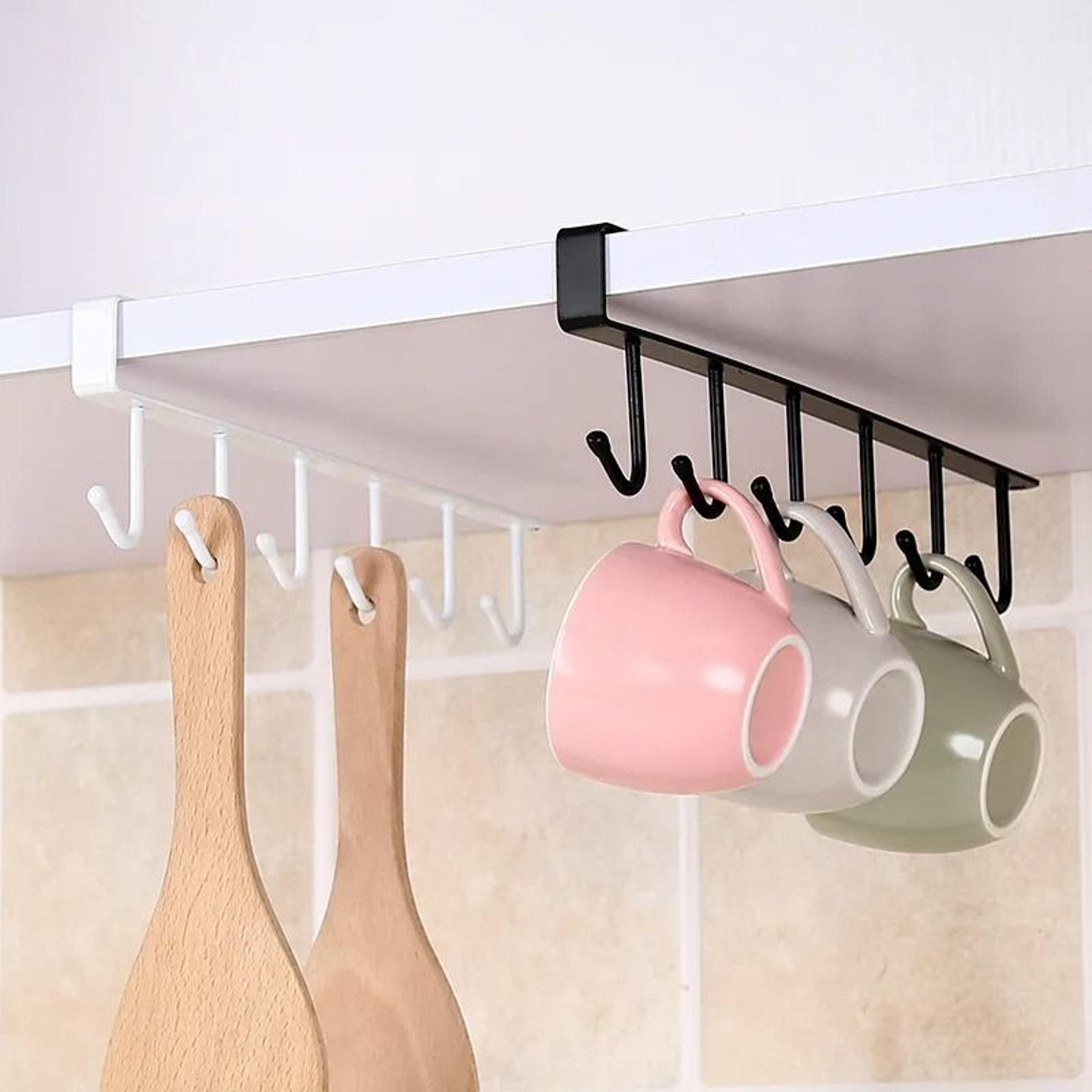 6 Hook Coffee Mug Holder Shelf Under Cabinet Cup Hanging Organizer Black Or White 2