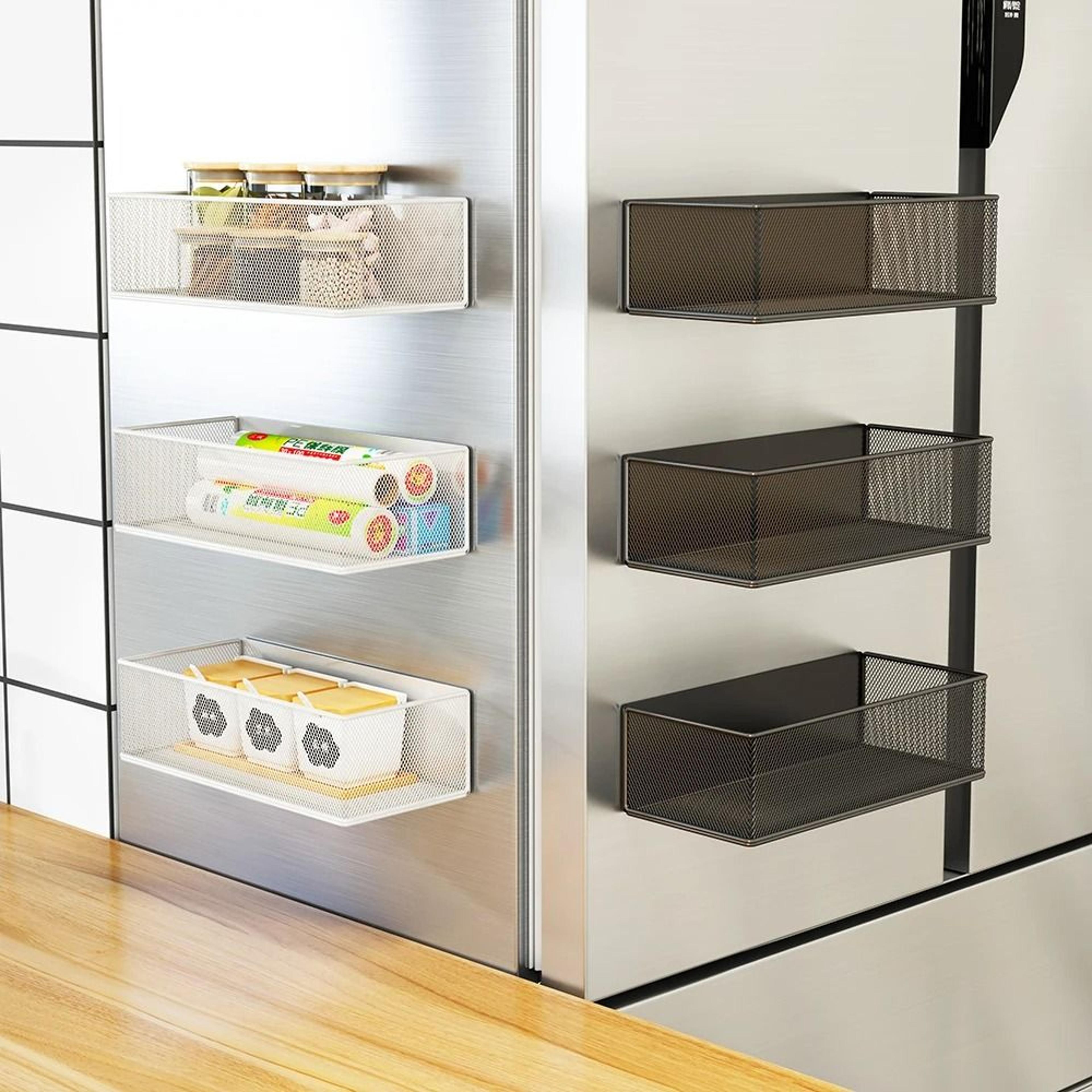Magnetic Refrigerator Storage Shelf No Drill Hanging Basket Organizer For Spices And Wraps 2
