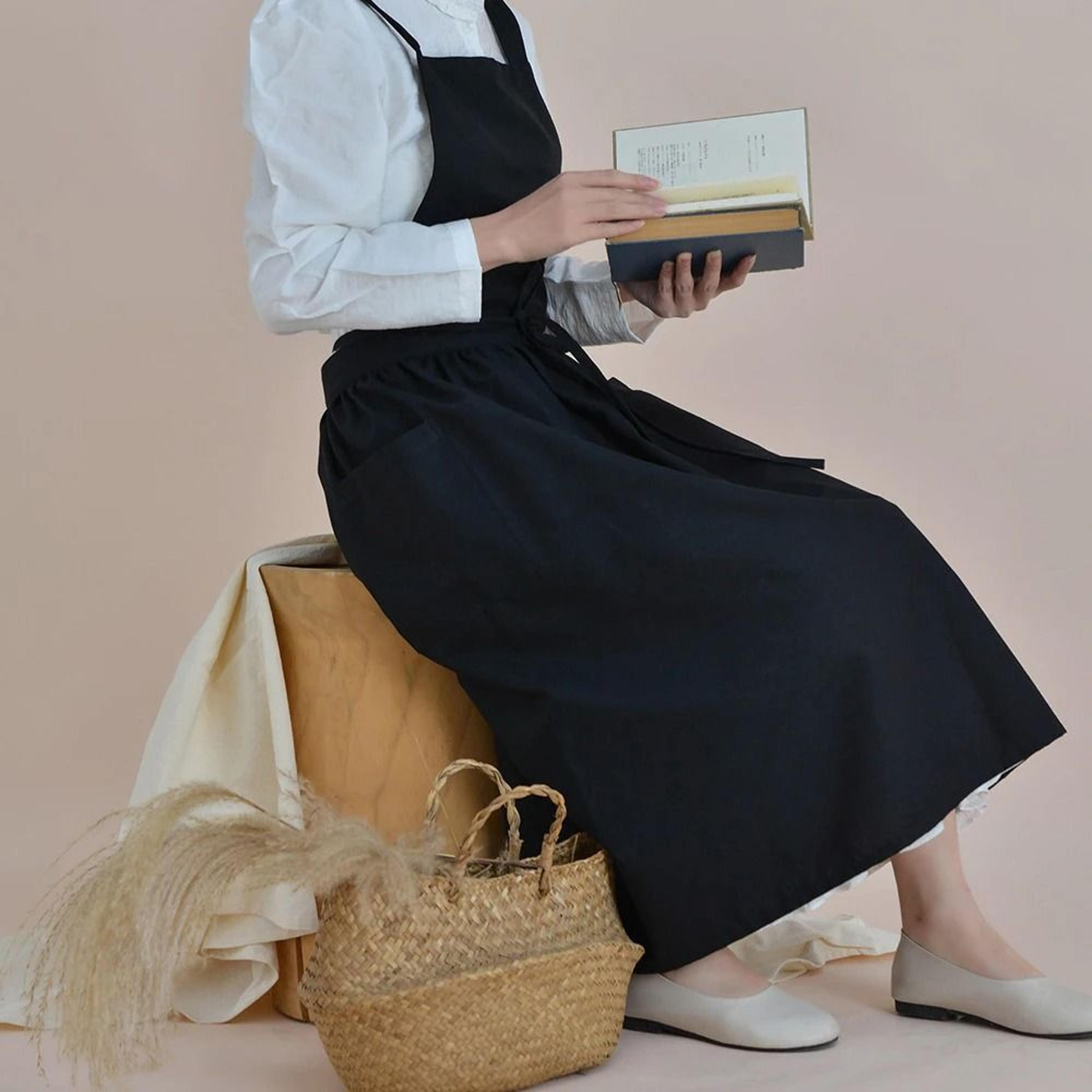 Japanese Style Long Floral Apron Waterproof Cotton Linen Baking And Teacher Smock Dress 4