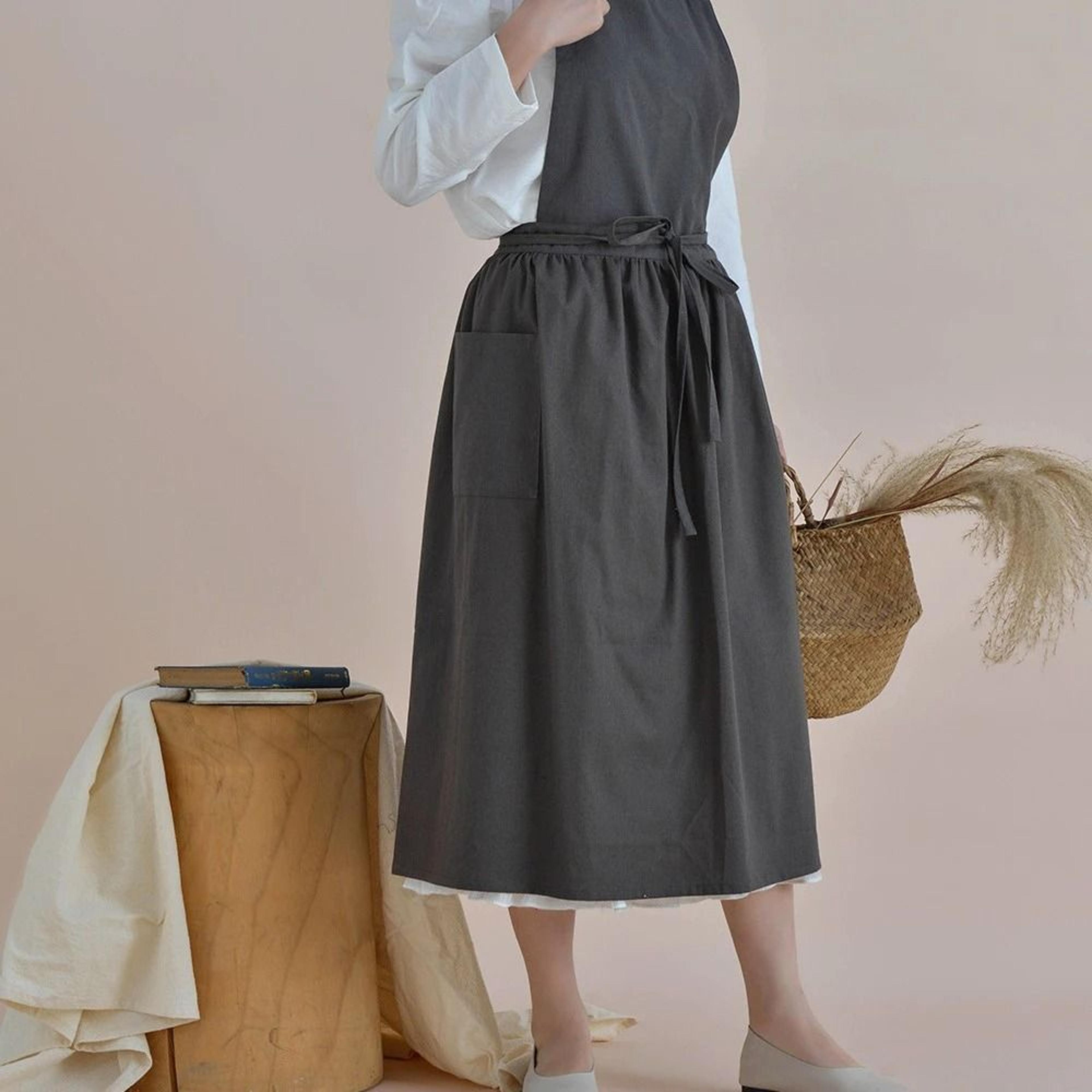 Japanese Style Long Floral Apron Waterproof Cotton Linen Baking And Teacher Smock Dress 5