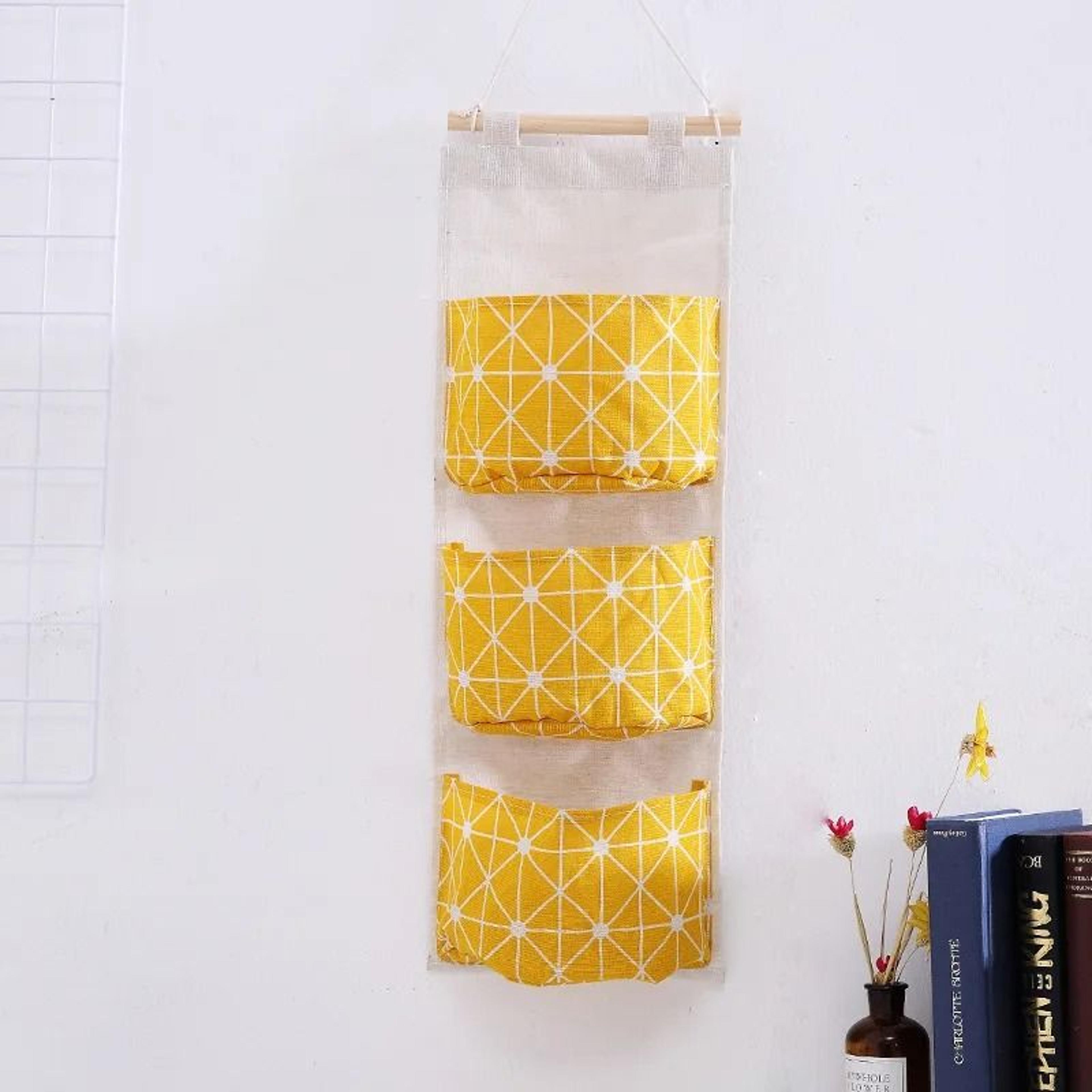 3 Pocket Hanging Wall Organizer Cotton Linen Storage Bag For Bedroom Kitchen And Living Room 9