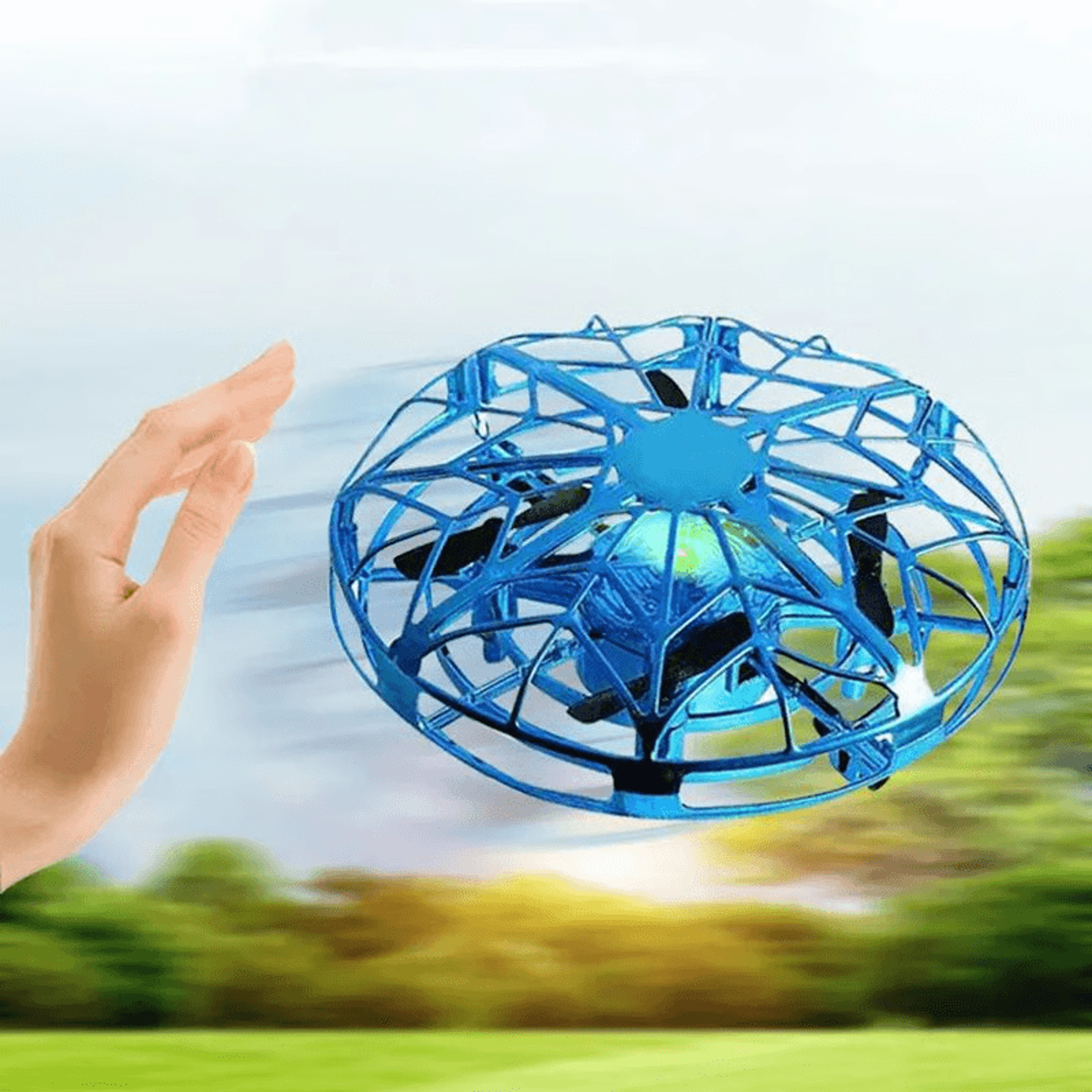 hand controlled drone toy in living room