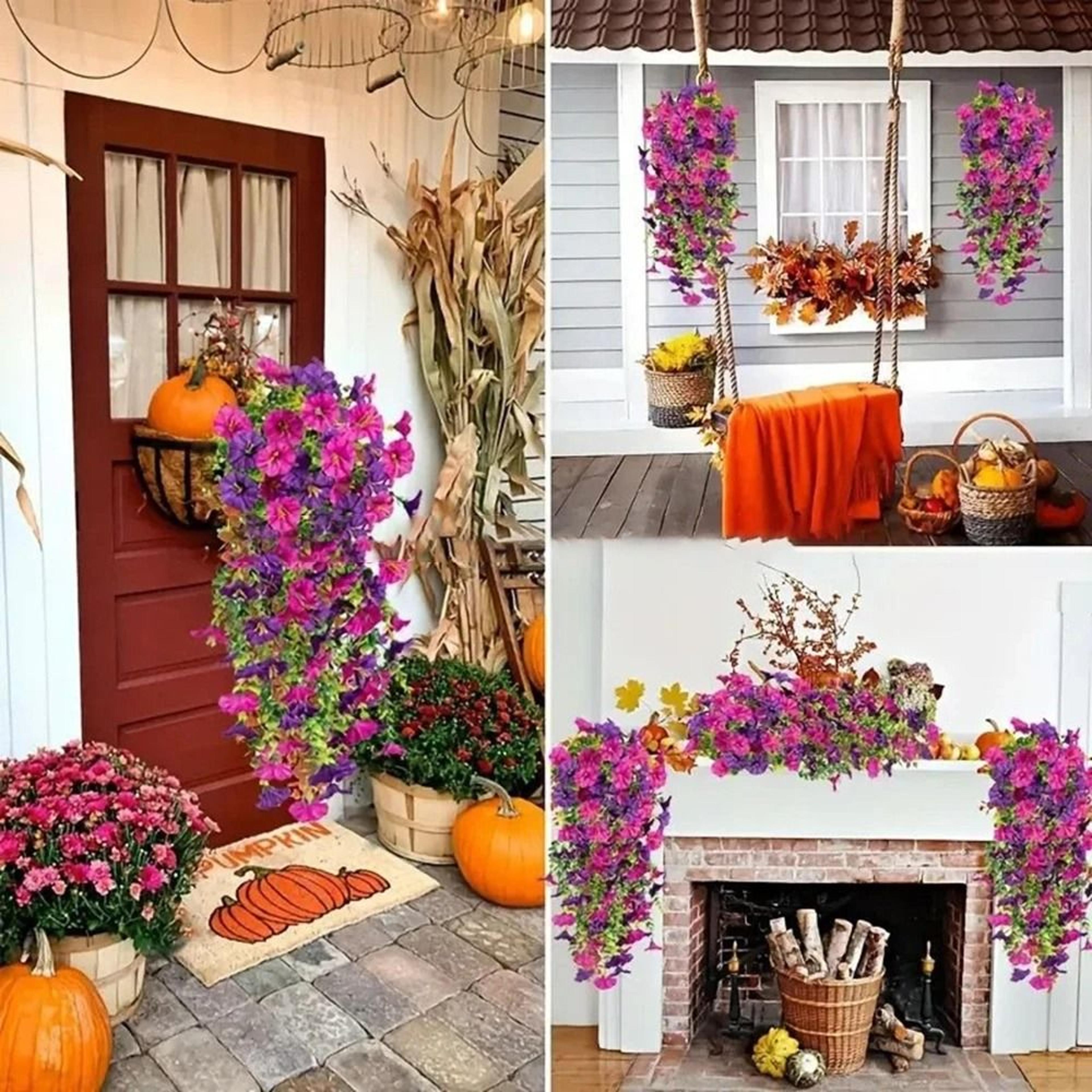 Artificial Eucalyptus Morning Glory Flower Vine Silk Hanging Flowers For Outdoor Courtyard And Wedd 0